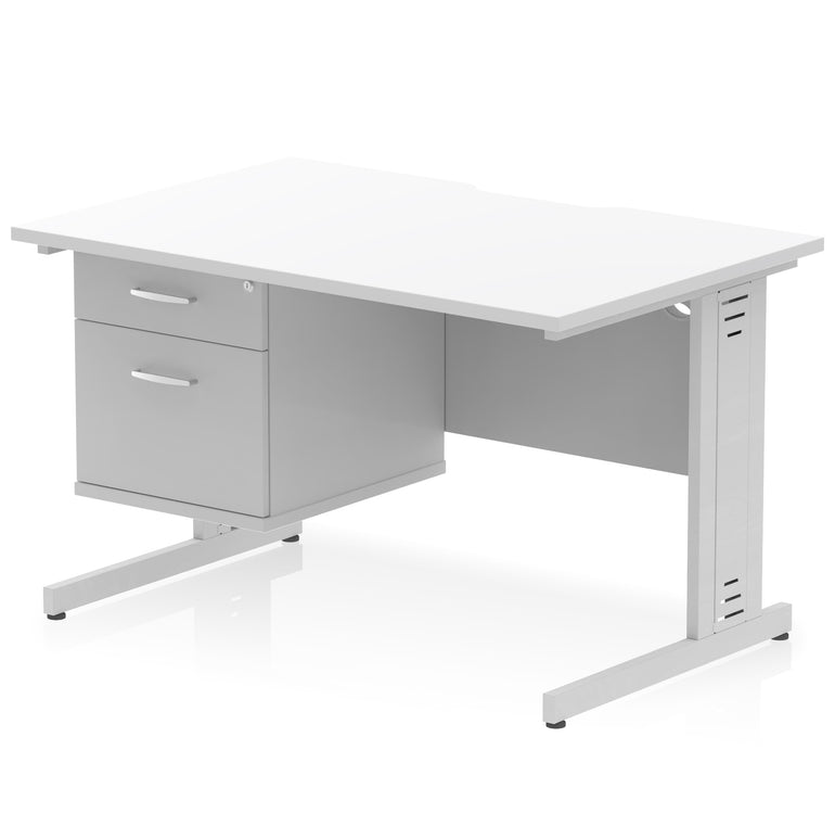 Impulse 1200mm Cable Managed Straight Desk with Single Fixed Pedestal, 2 or 3 Drawers, Multiple Top & Leg Colours, MFC, Self-Assembly, 10 Year Warranty