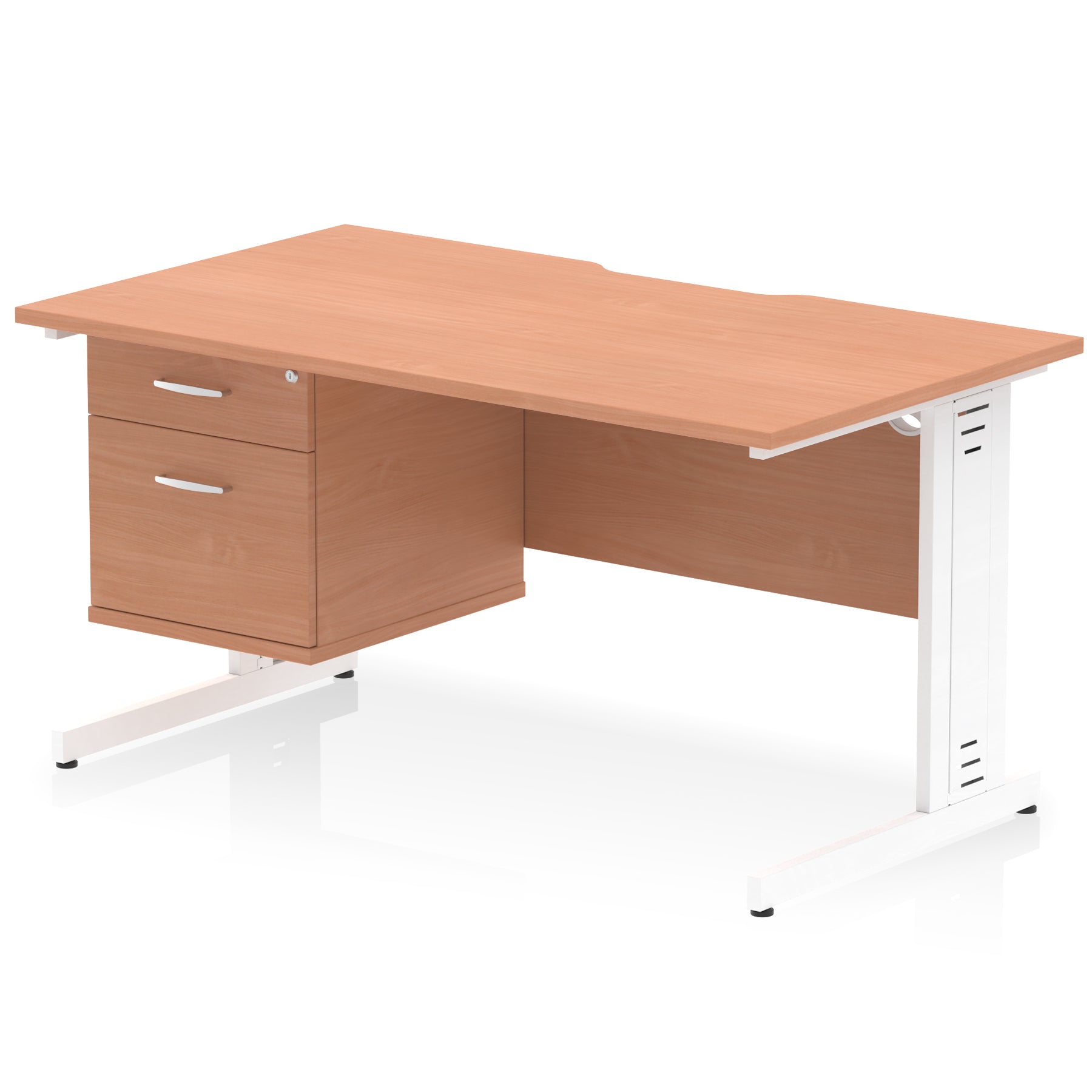 Impulse 1400mm Cable Managed Straight Office Desk with Single Fixed 2 or 3 Drawer Pedestal, Multiple Top & Leg Colours, Durable MFC, Self Assembly, 10 Year Warranty