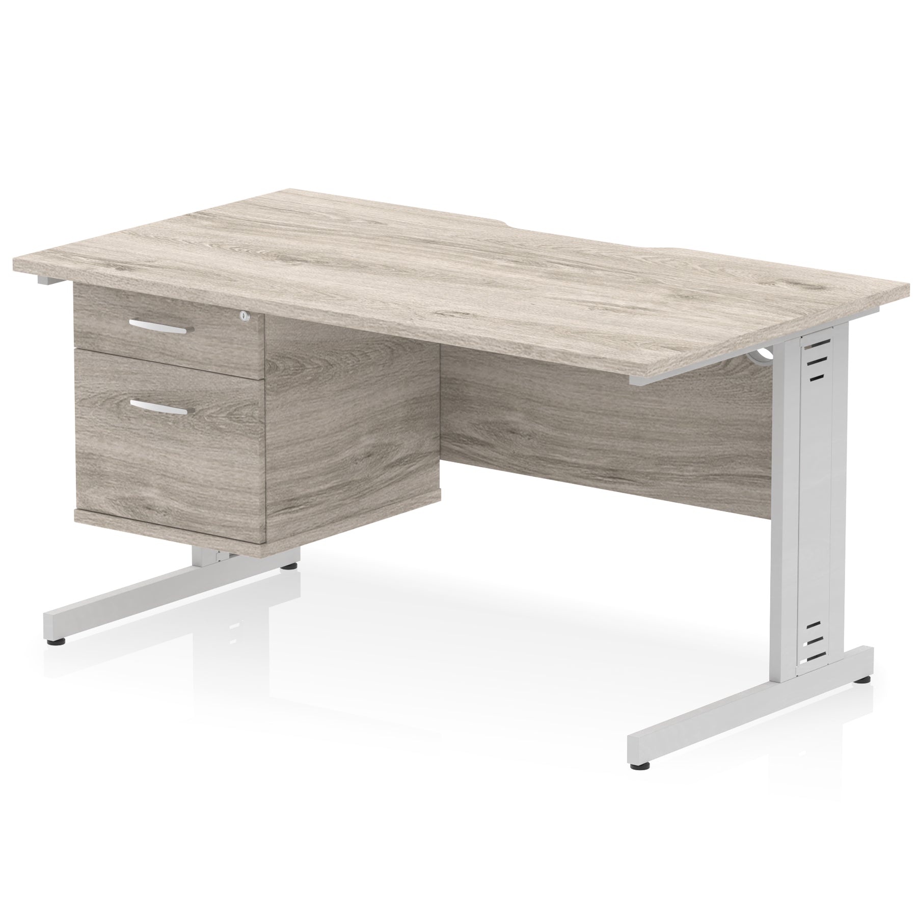 Impulse 1400mm Cable Managed Straight Office Desk with Single Fixed 2 or 3 Drawer Pedestal, Multiple Top & Leg Colours, Durable MFC, Self Assembly, 10 Year Warranty