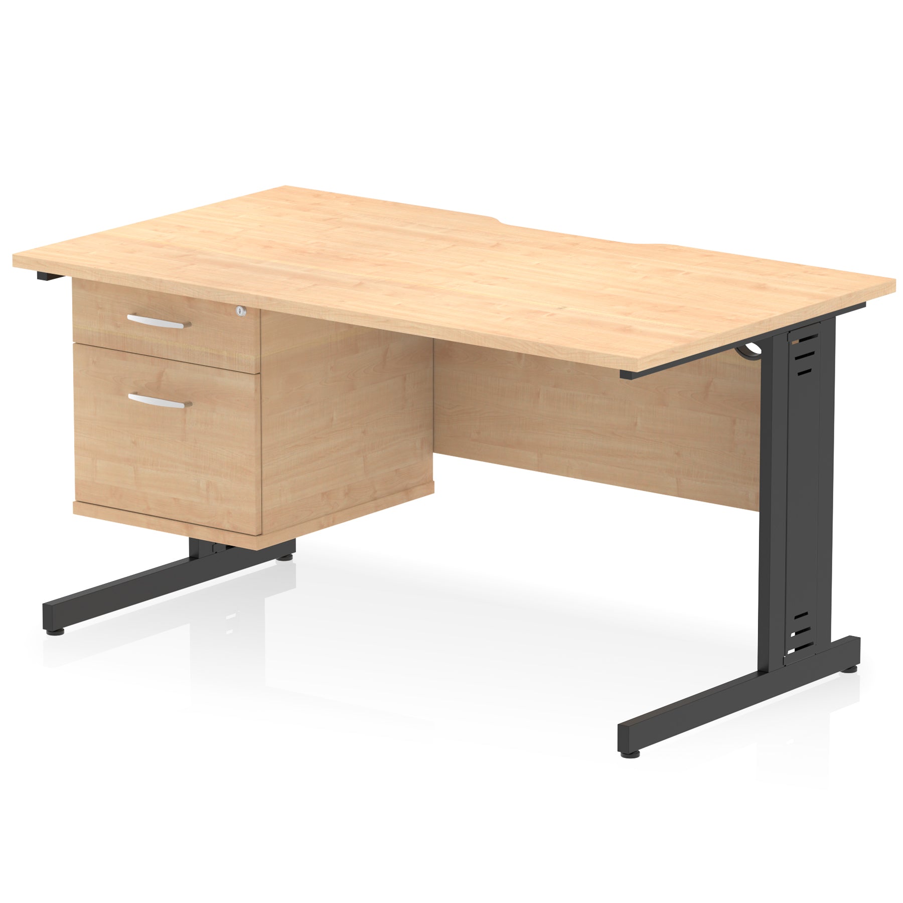 Impulse 1400mm Cable Managed Straight Office Desk with Single Fixed 2 or 3 Drawer Pedestal, Multiple Top & Leg Colours, Durable MFC, Self Assembly, 10 Year Warranty