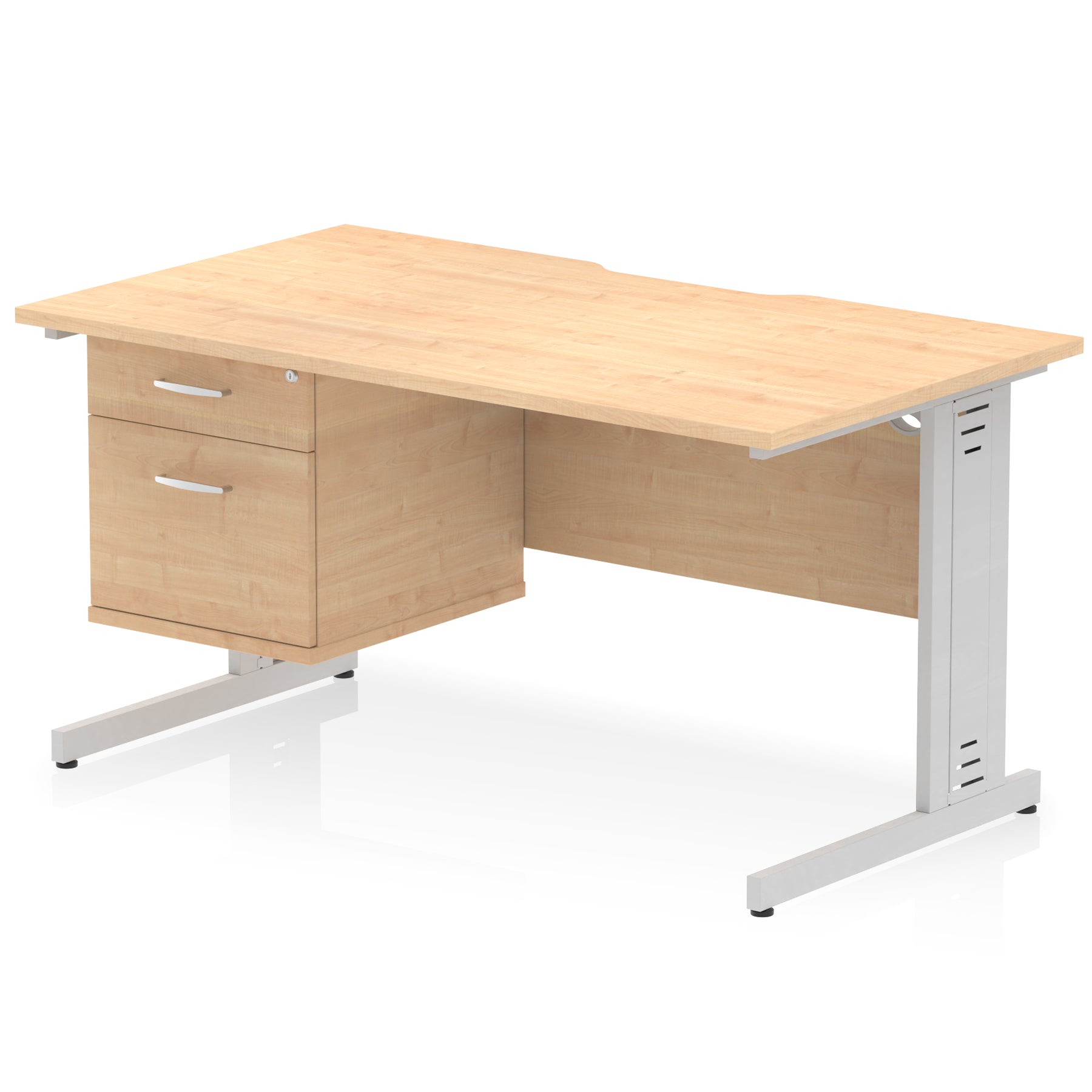 Impulse 1400mm Cable Managed Straight Office Desk with Single Fixed 2 or 3 Drawer Pedestal, Multiple Top & Leg Colours, Durable MFC, Self Assembly, 10 Year Warranty