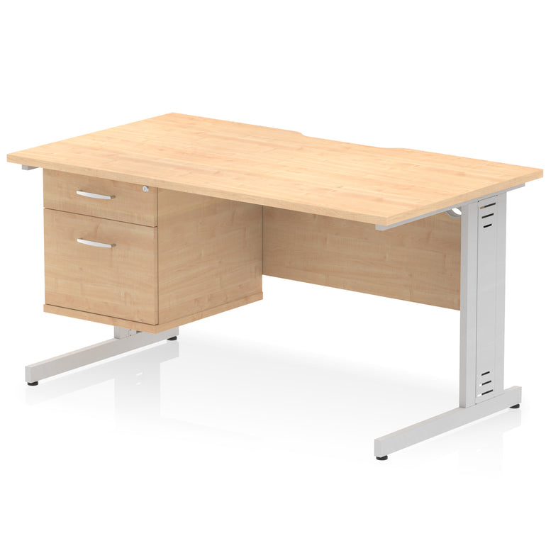 Impulse 1400mm Cable Managed Straight Office Desk with Single Fixed 2 or 3 Drawer Pedestal, Multiple Top & Leg Colours, Durable MFC, Self Assembly, 10 Year Warranty