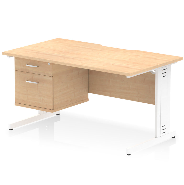Impulse 1400mm Cable Managed Straight Office Desk with Single Fixed 2 or 3 Drawer Pedestal, Multiple Top & Leg Colours, Durable MFC, Self Assembly, 10 Year Warranty