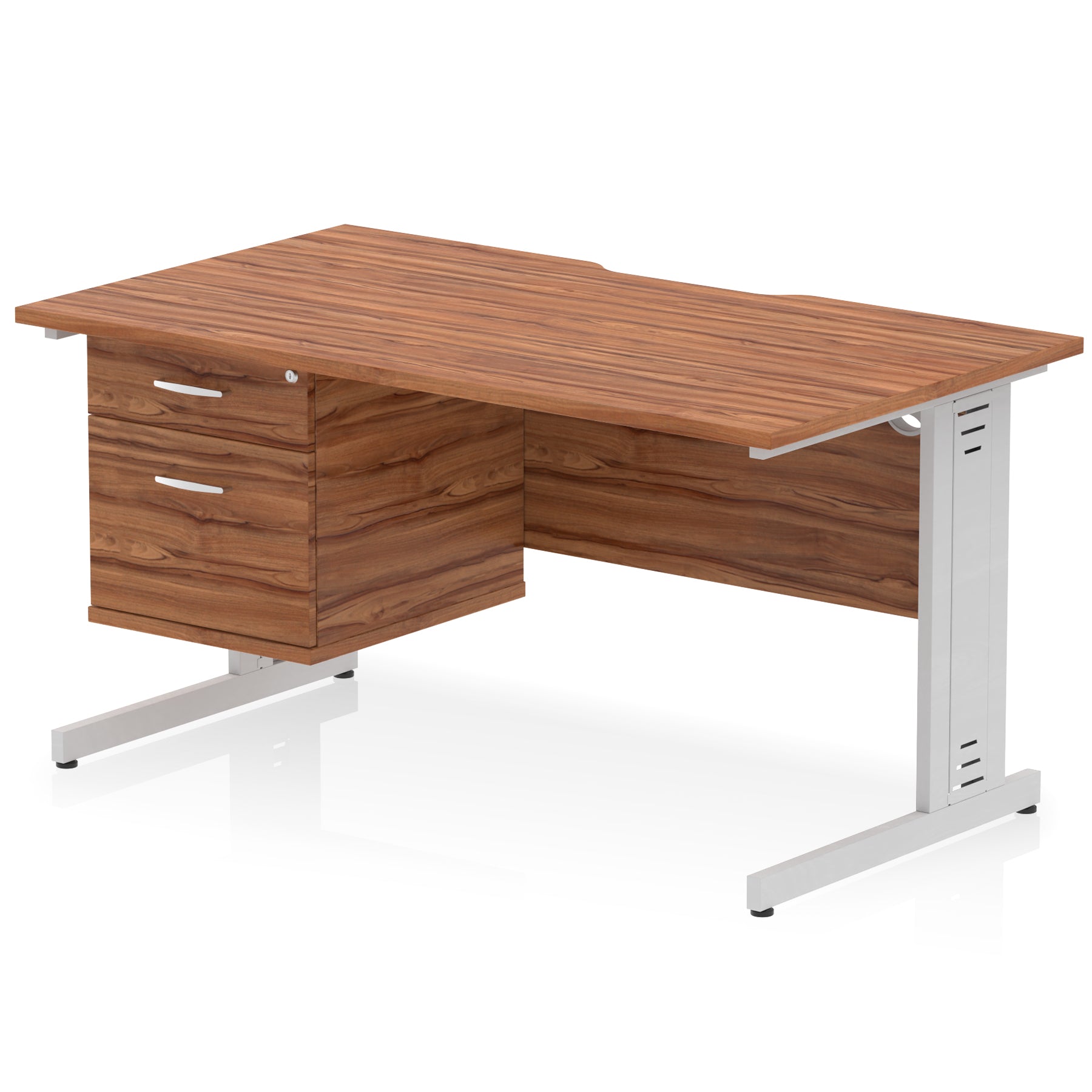 Impulse 1400mm Cable Managed Straight Office Desk with Single Fixed 2 or 3 Drawer Pedestal, Multiple Top & Leg Colours, Durable MFC, Self Assembly, 10 Year Warranty
