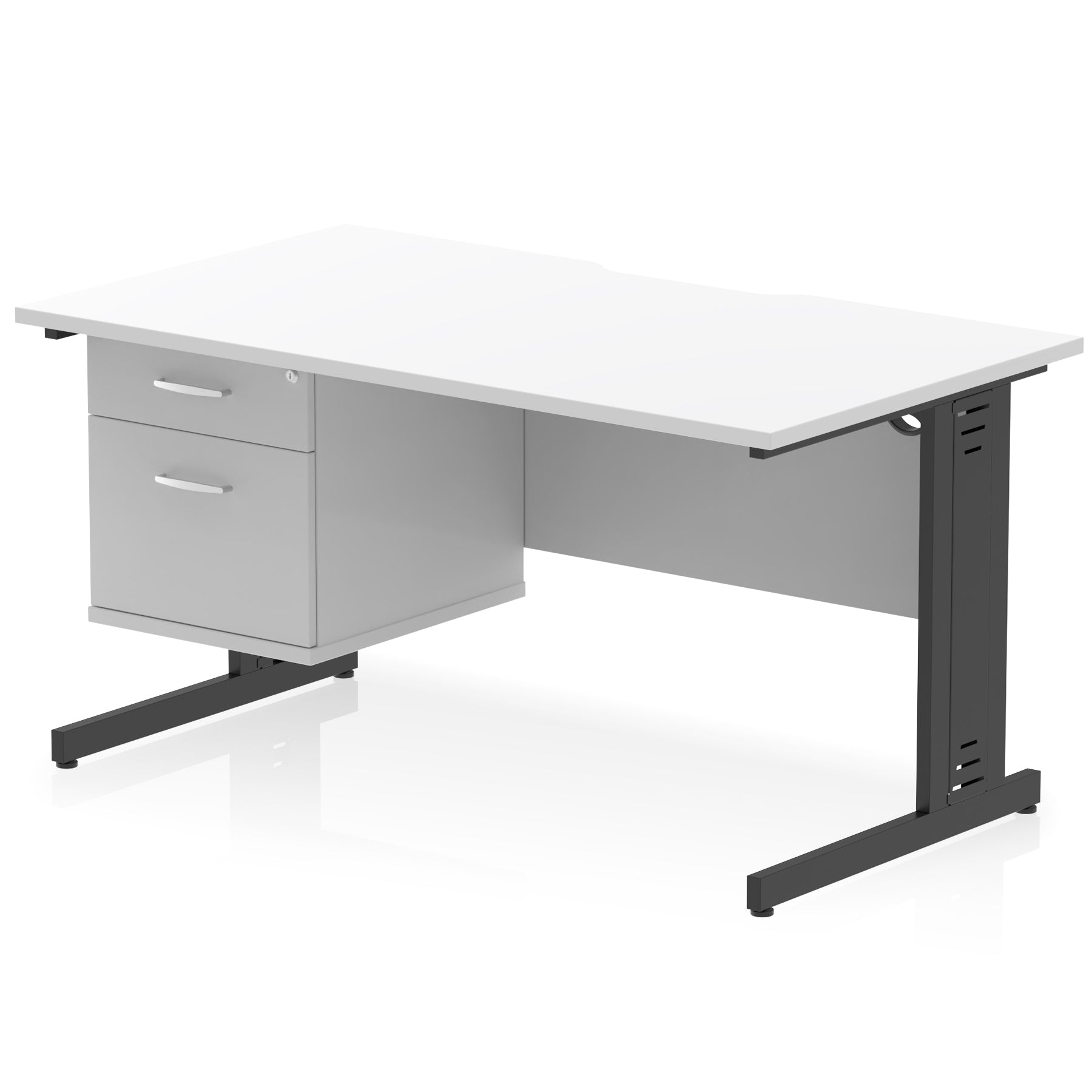 Impulse 1400mm Cable Managed Straight Office Desk with Single Fixed 2 or 3 Drawer Pedestal, Multiple Top & Leg Colours, Durable MFC, Self Assembly, 10 Year Warranty