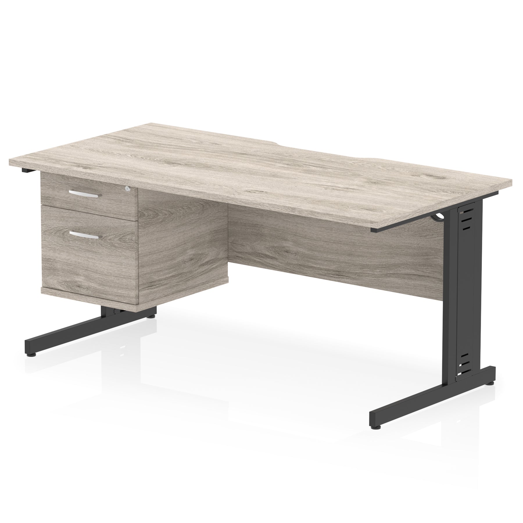 Impulse 1600mm Cable Managed Scalloped Edge Office Desk with Single Fixed Pedestal, 2 or 3 Drawers, Multiple Top & Leg Colours, Durable MFC, 10 Year Warranty