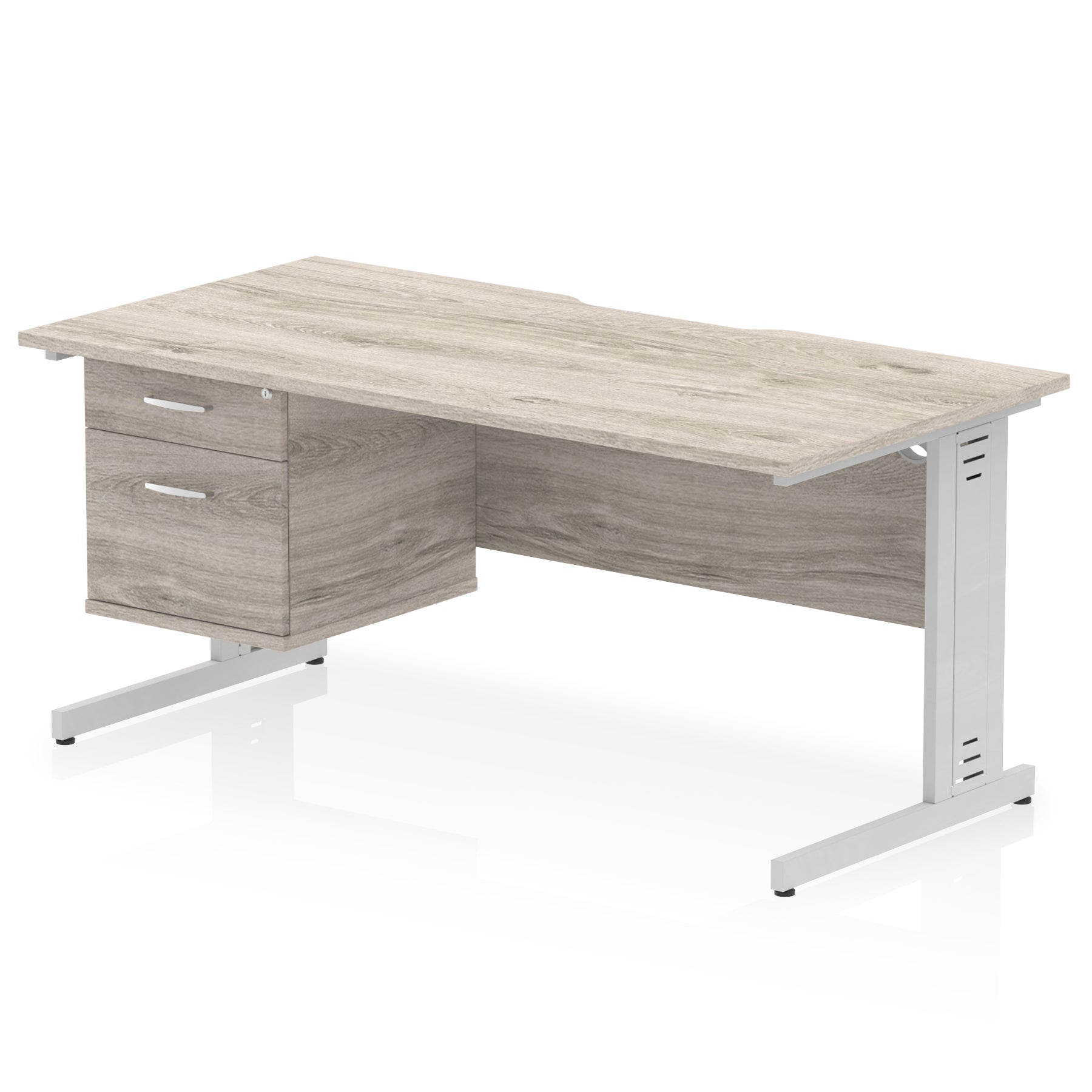 Impulse 1600mm Cable Managed Scalloped Edge Office Desk with Single Fixed Pedestal, 2 or 3 Drawers, Multiple Top & Leg Colours, Durable MFC, 10 Year Warranty