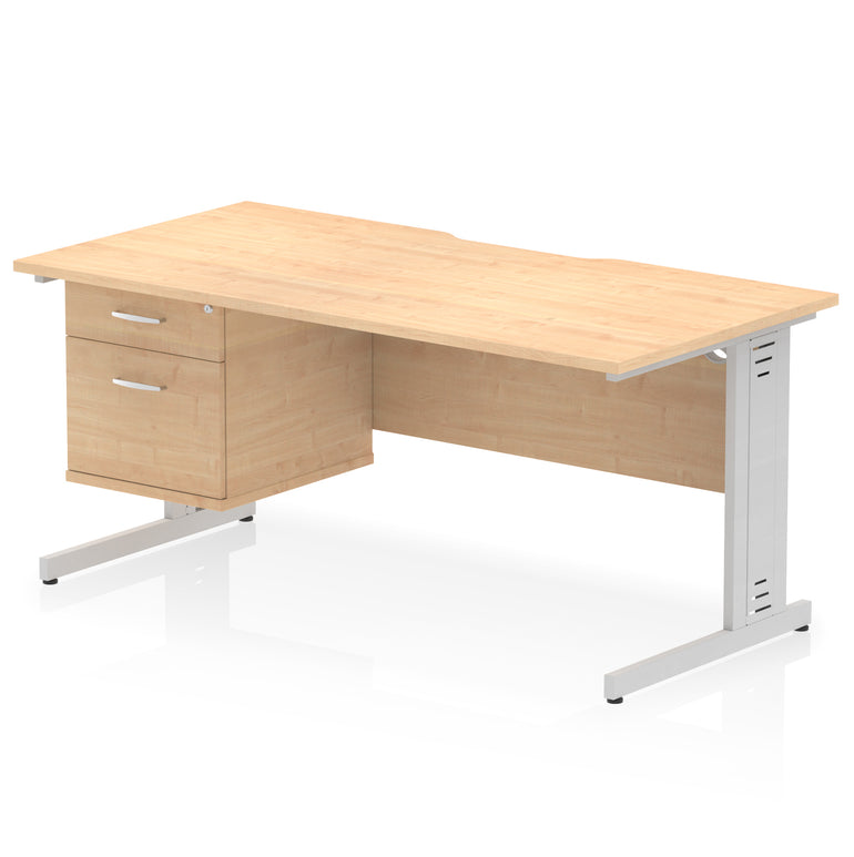 Impulse 1600mm Cable Managed Scalloped Edge Office Desk with Single Fixed Pedestal, 2 or 3 Drawers, Multiple Top & Leg Colours, Durable MFC, 10 Year Warranty