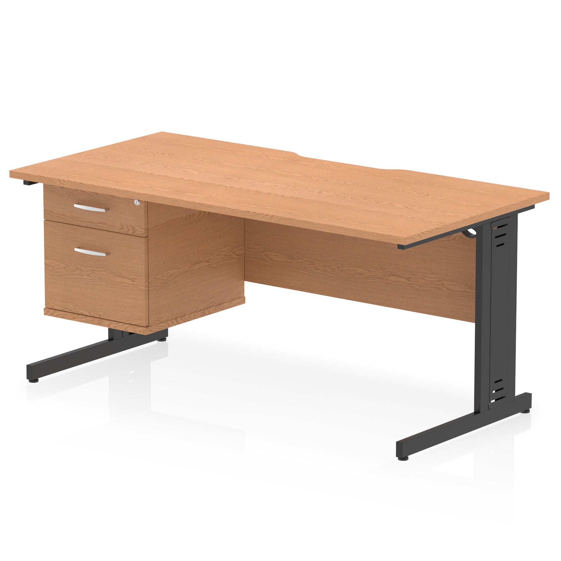 Impulse 1600mm Cable Managed Scalloped Edge Office Desk with Single Fixed Pedestal, 2 or 3 Drawers, Multiple Top & Leg Colours, Durable MFC, 10 Year Warranty