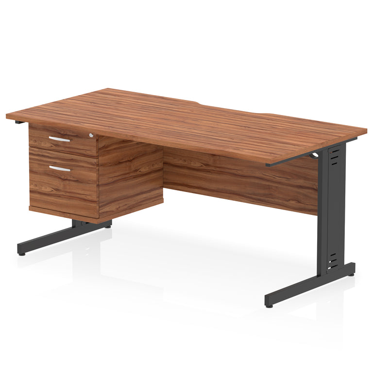 Impulse 1600mm Cable Managed Scalloped Edge Office Desk with Single Fixed Pedestal, 2 or 3 Drawers, Multiple Top & Leg Colours, Durable MFC, 10 Year Warranty