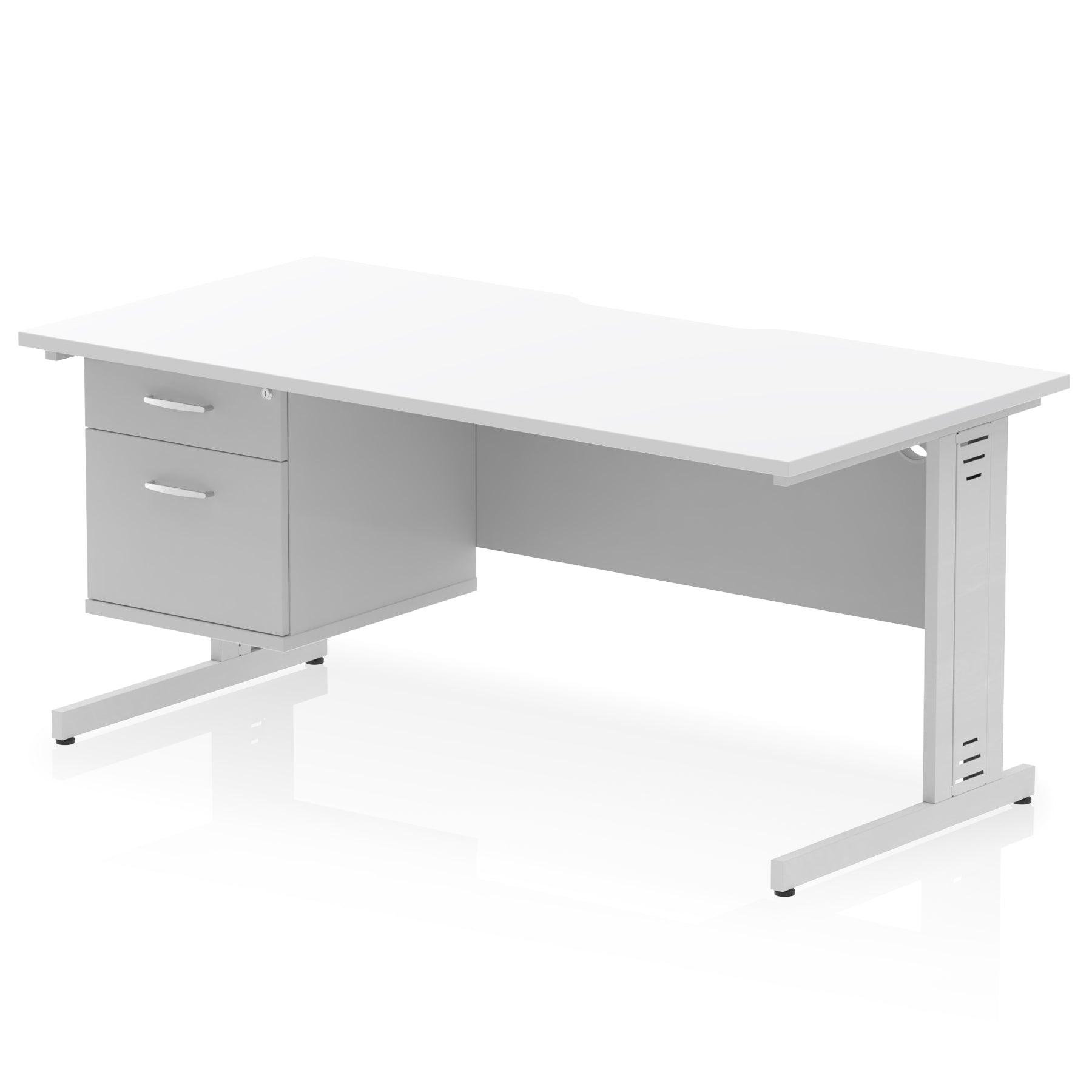 Impulse 1600mm Cable Managed Scalloped Edge Office Desk with Single Fixed Pedestal, 2 or 3 Drawers, Multiple Top & Leg Colours, Durable MFC, 10 Year Warranty