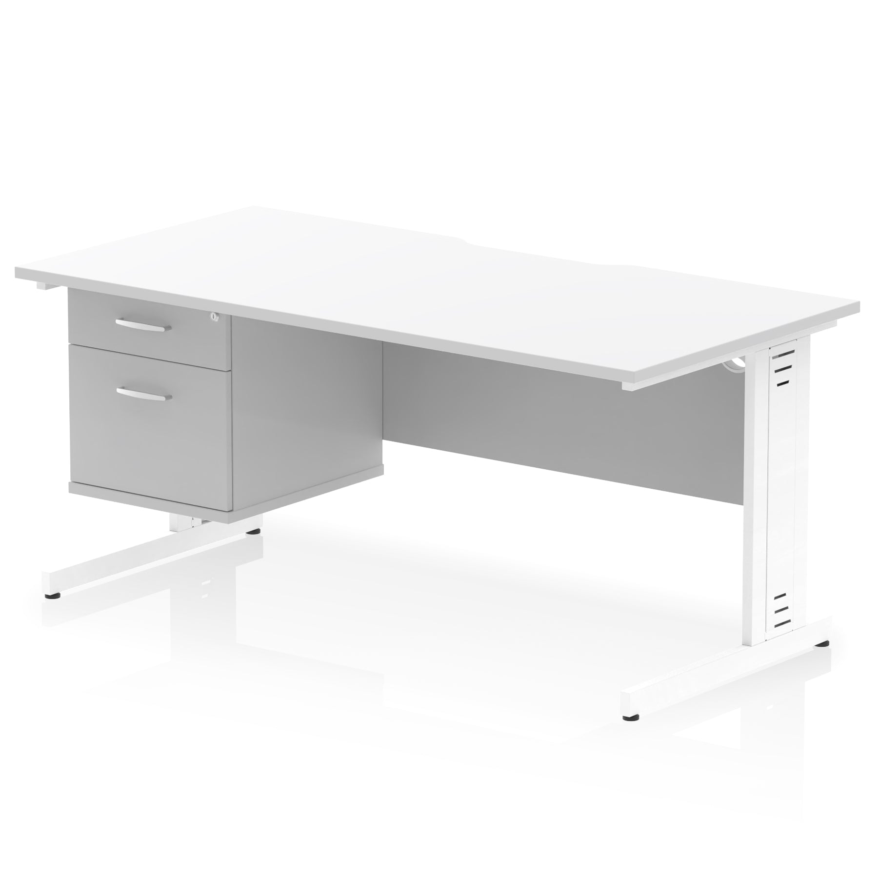 Impulse 1600mm Cable Managed Scalloped Edge Office Desk with Single Fixed Pedestal, 2 or 3 Drawers, Multiple Top & Leg Colours, Durable MFC, 10 Year Warranty