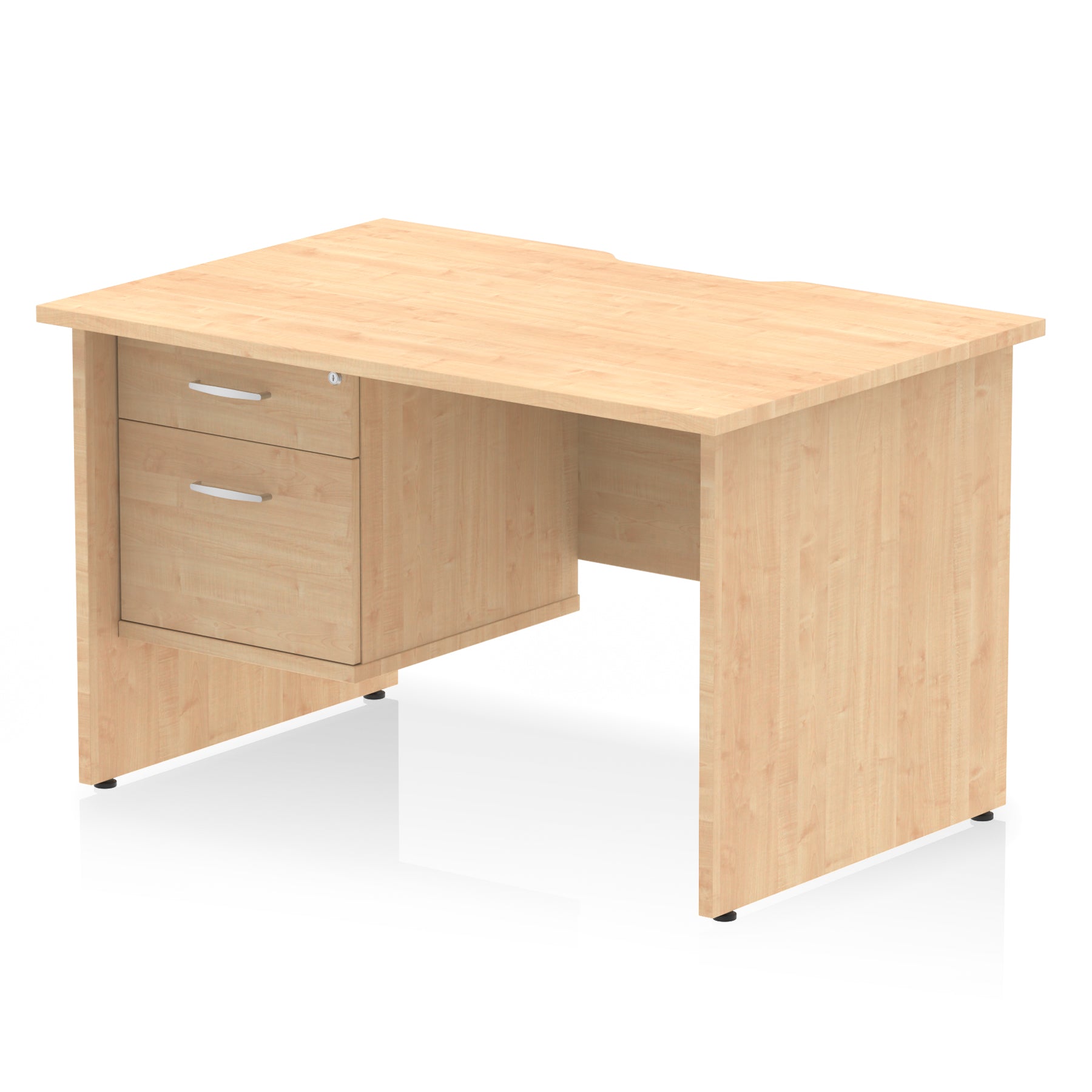 Impulse 1200mm Scalloped Edge Office Desk with Fixed 2 or 3 Drawer Pedestal – Multiple Finishes & Leg Colours – MFC – Self-Assembly – 10 Year Warranty