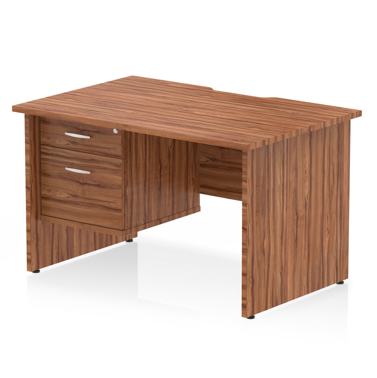 Impulse 1200mm Scalloped Edge Office Desk with Fixed 2 or 3 Drawer Pedestal – Multiple Finishes & Leg Colours – MFC – Self-Assembly – 10 Year Warranty
