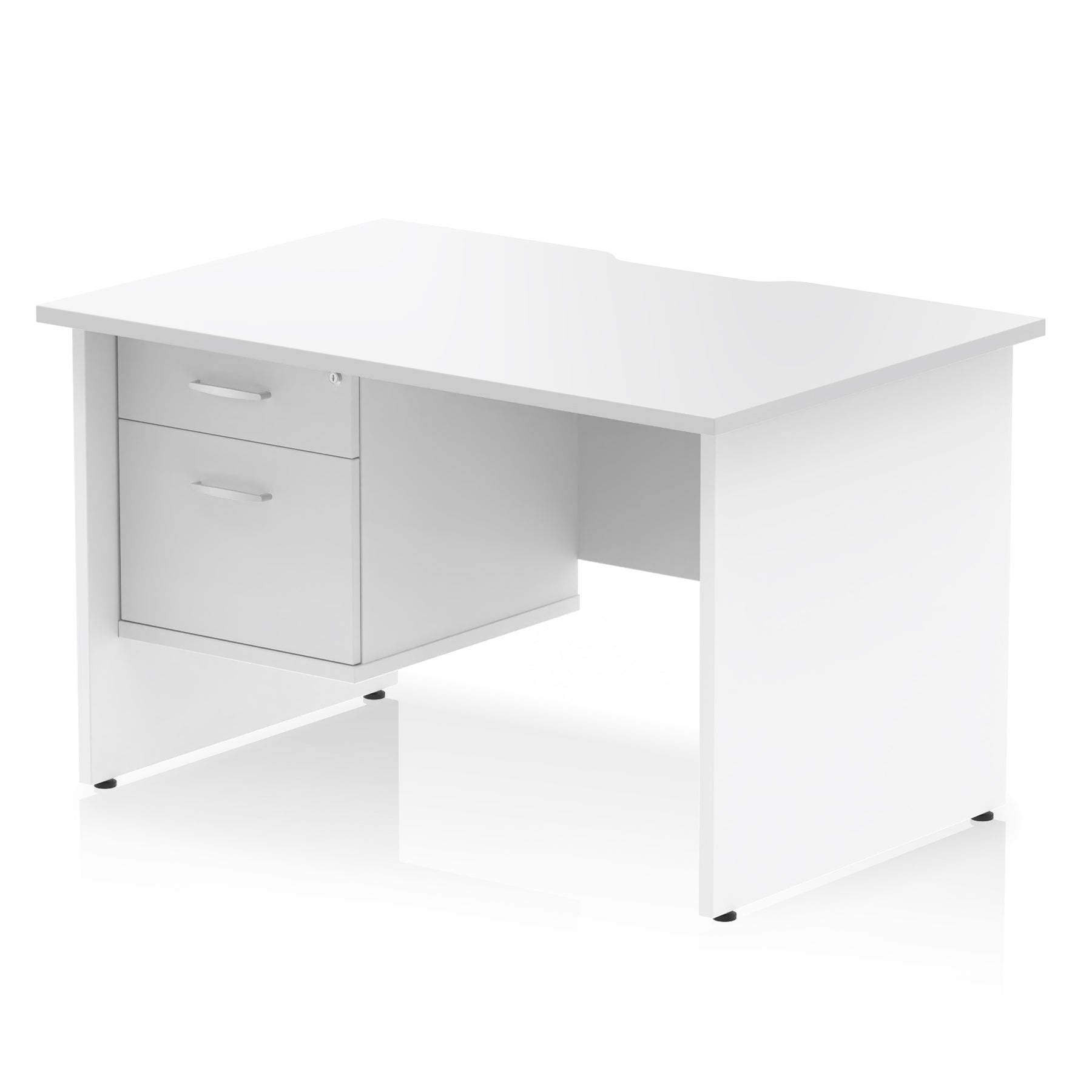 Impulse 1200mm Scalloped Edge Office Desk with Fixed 2 or 3 Drawer Pedestal – Multiple Finishes & Leg Colours – MFC – Self-Assembly – 10 Year Warranty