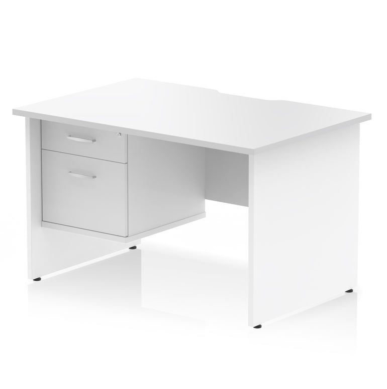 Impulse 1200mm Scalloped Edge Office Desk with Fixed 2 or 3 Drawer Pedestal – Multiple Finishes & Leg Colours – MFC – Self-Assembly – 10 Year Warranty