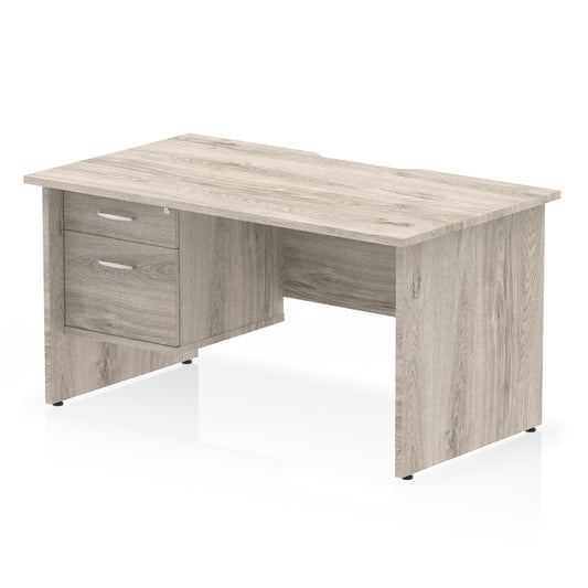 Impulse Scalloped Edge 1400mm Straight Office Desk with Single 2 or 3 Drawer Pedestal, Multiple Finishes & Leg Colours, MFC, Self-Assembly, 10 Year Warranty