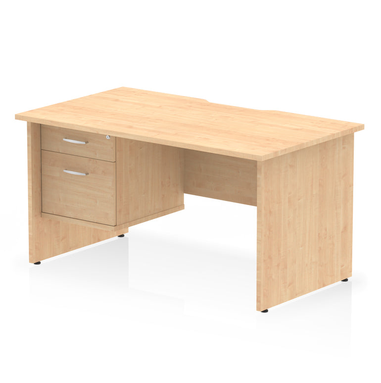 Impulse Scalloped Edge 1400mm Straight Office Desk with Single 2 or 3 Drawer Pedestal, Multiple Finishes & Leg Colours, MFC, Self-Assembly, 10 Year Warranty