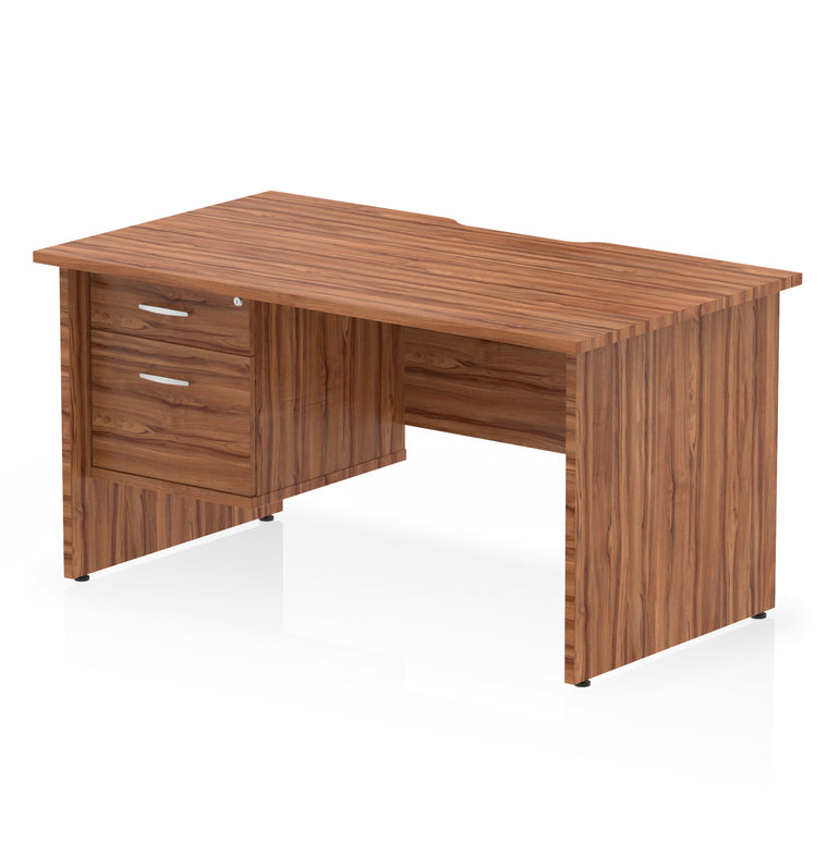 Impulse Scalloped Edge 1400mm Straight Office Desk with Single 2 or 3 Drawer Pedestal, Multiple Finishes & Leg Colours, MFC, Self-Assembly, 10 Year Warranty