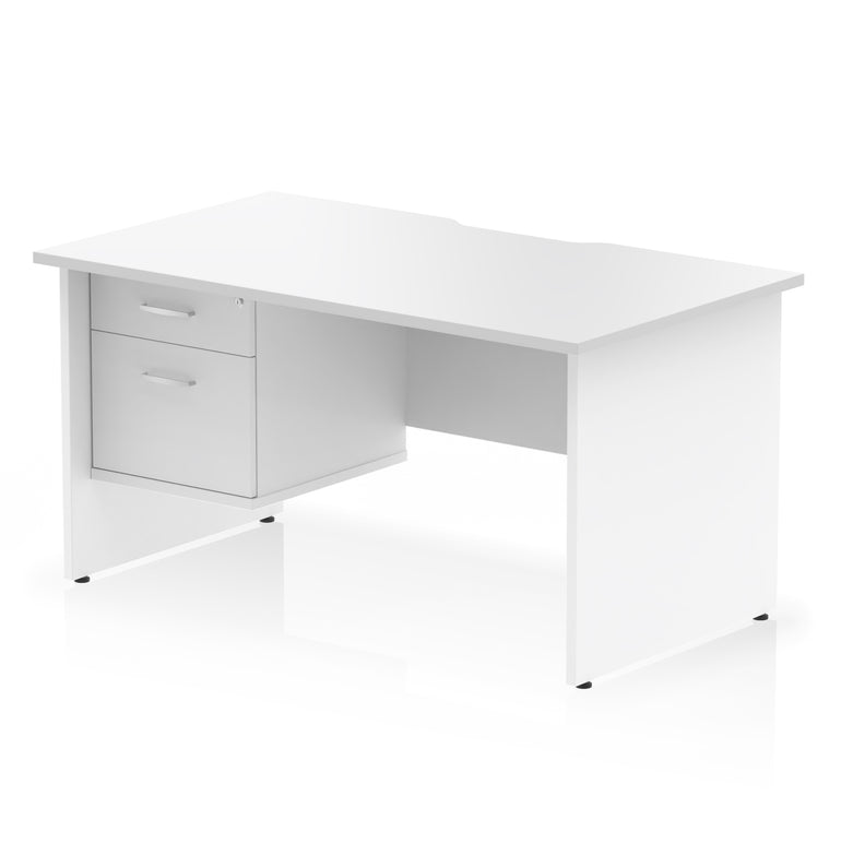 Impulse Scalloped Edge 1400mm Straight Office Desk with Single 2 or 3 Drawer Pedestal, Multiple Finishes & Leg Colours, MFC, Self-Assembly, 10 Year Warranty