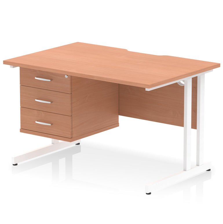 Impulse Scalloped Edge 1200mm Cantilever Desk with 2/3 Drawer Pedestal, Wood & White Finishes, Black/Silver/White Legs, MFC, 10yr Warranty, Self-Assembly