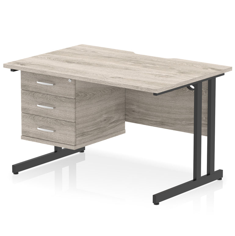 Impulse Scalloped Edge 1200mm Cantilever Desk with 2/3 Drawer Pedestal, Wood & White Finishes, Black/Silver/White Legs, MFC, 10yr Warranty, Self-Assembly