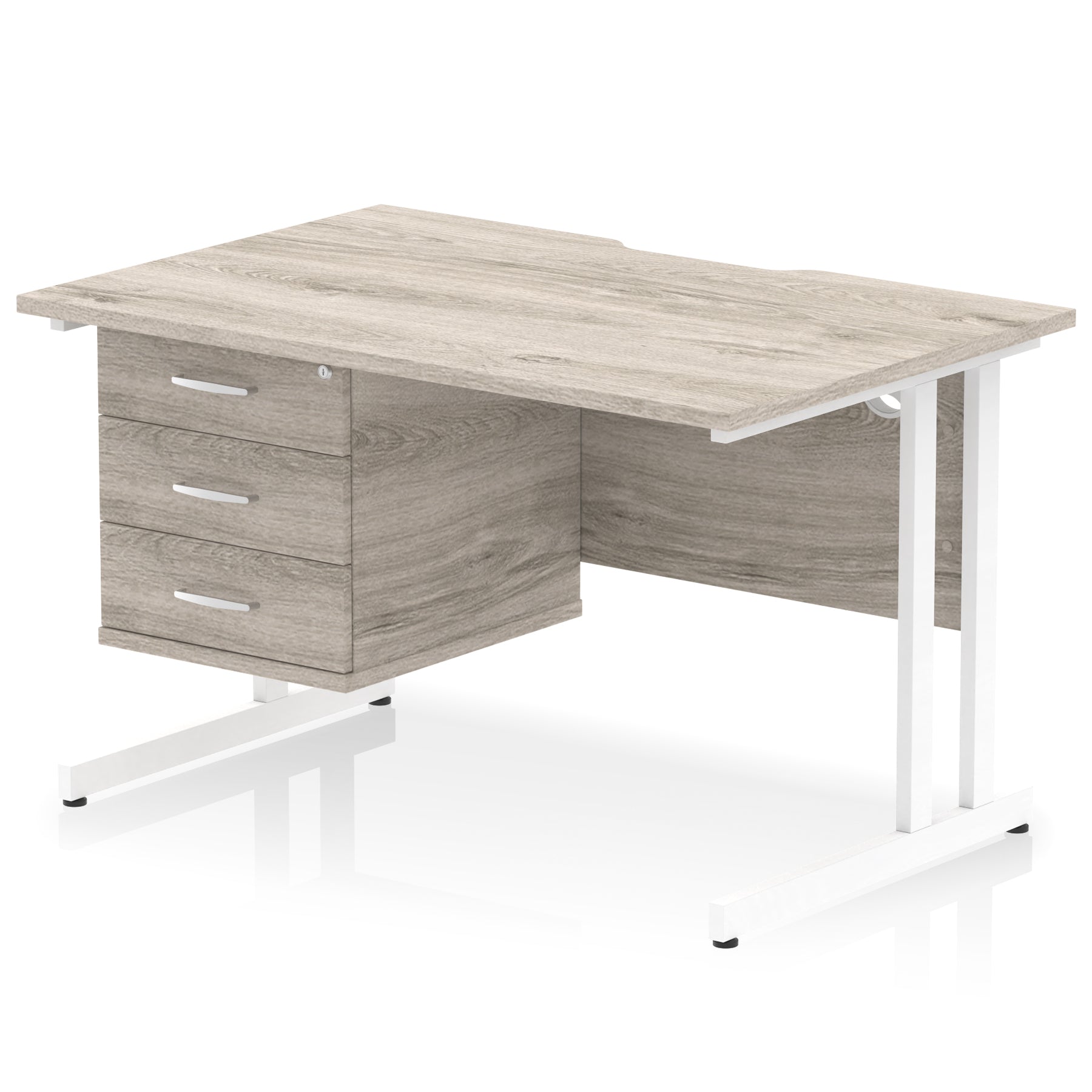 Impulse Scalloped Edge 1200mm Cantilever Desk with 2/3 Drawer Pedestal, Wood & White Finishes, Black/Silver/White Legs, MFC, 10yr Warranty, Self-Assembly