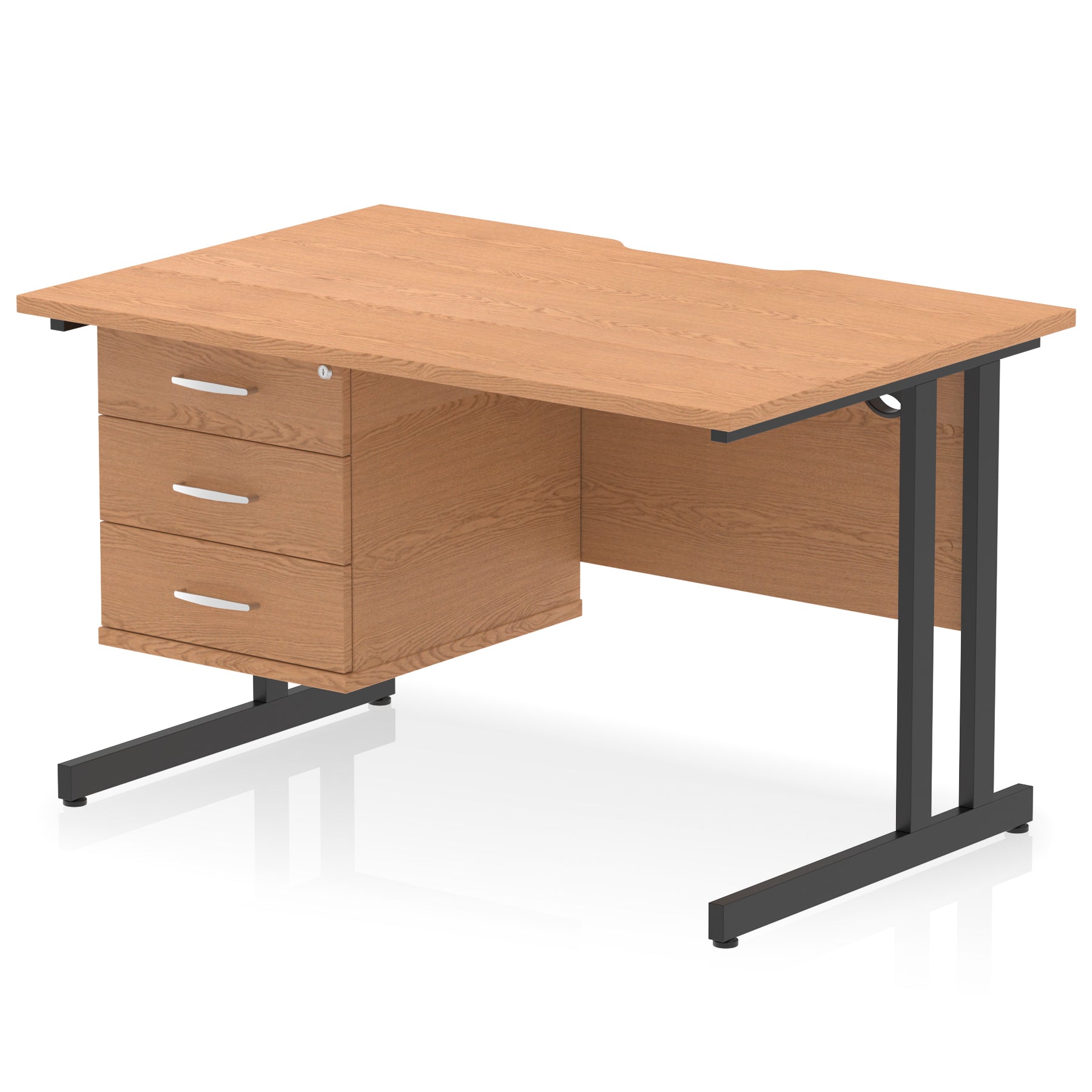 Impulse Scalloped Edge 1200mm Cantilever Desk with 2/3 Drawer Pedestal, Wood & White Finishes, Black/Silver/White Legs, MFC, 10yr Warranty, Self-Assembly