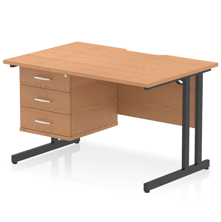 Impulse Scalloped Edge 1200mm Cantilever Desk with 2/3 Drawer Pedestal, Wood & White Finishes, Black/Silver/White Legs, MFC, 10yr Warranty, Self-Assembly