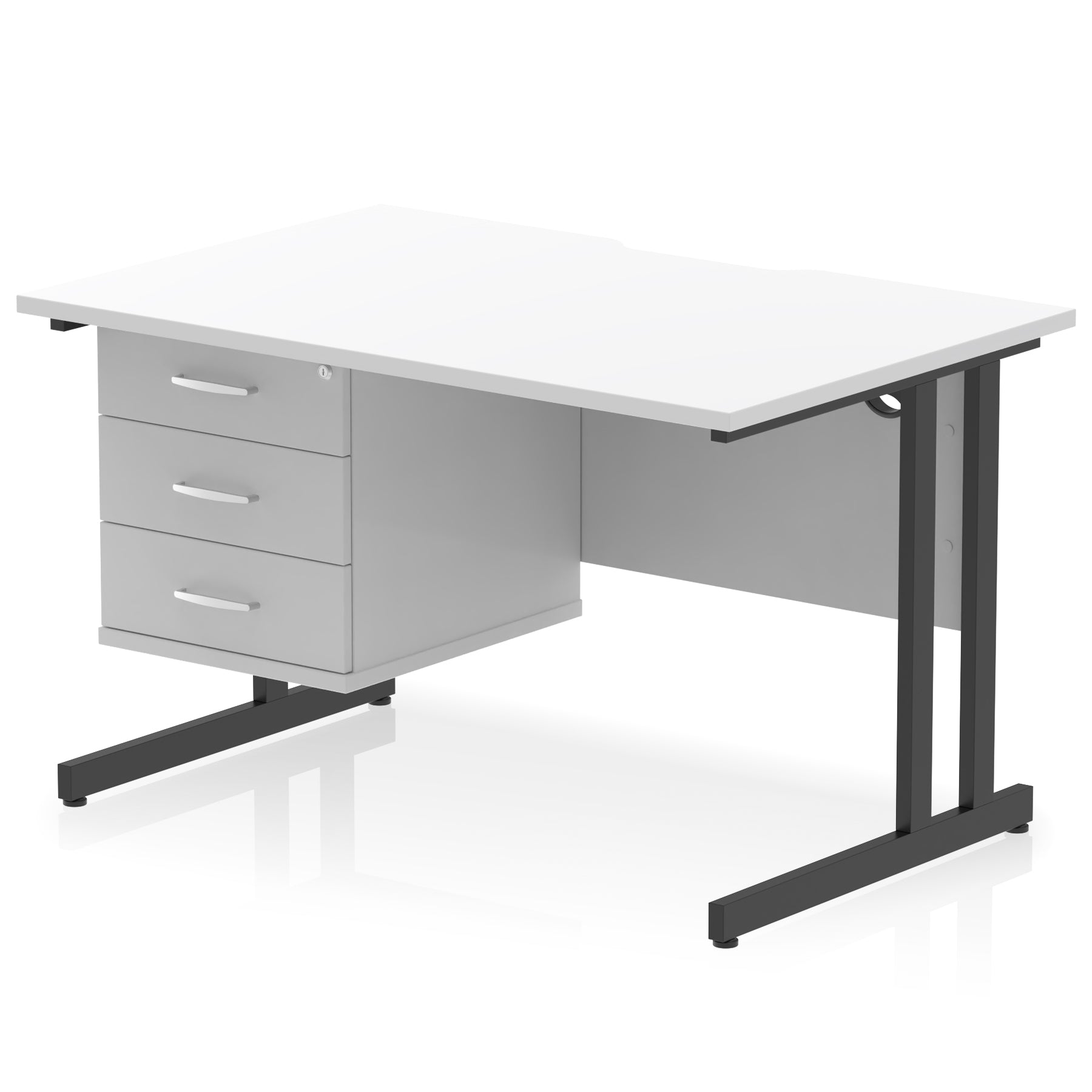 Impulse Scalloped Edge 1200mm Cantilever Desk with 2/3 Drawer Pedestal, Wood & White Finishes, Black/Silver/White Legs, MFC, 10yr Warranty, Self-Assembly