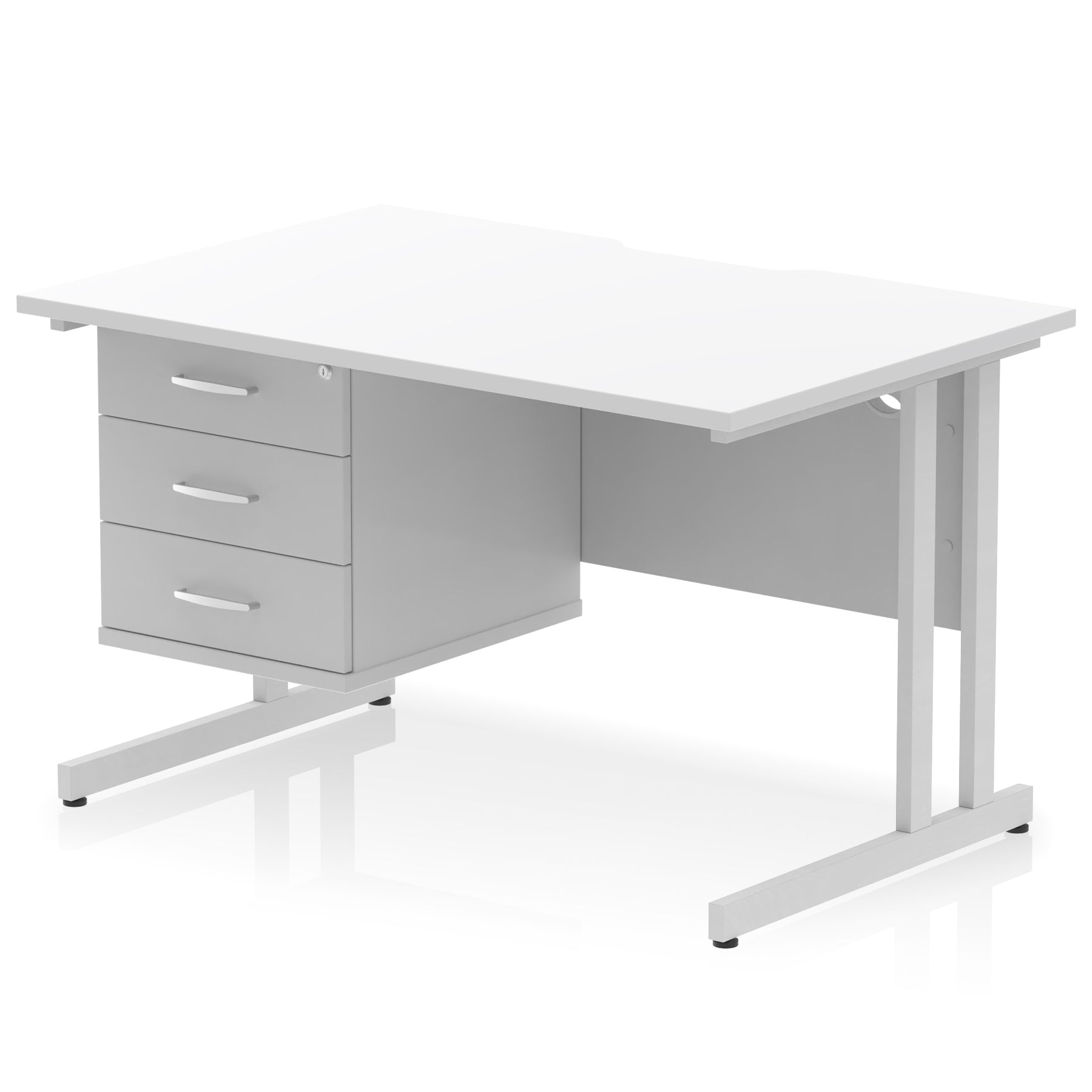 Impulse Scalloped Edge 1200mm Cantilever Desk with 2/3 Drawer Pedestal, Wood & White Finishes, Black/Silver/White Legs, MFC, 10yr Warranty, Self-Assembly