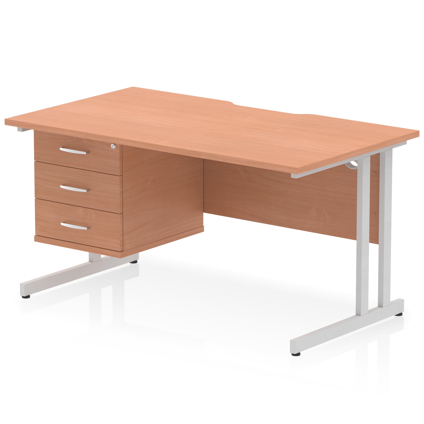 Impulse Scalloped Edge 1400mm Cantilever Desk with Single Fixed Pedestal – Multiple Colours & Leg Finishes, 2/3 Drawers, MFC, Self-Assembly, 10 Year Warranty