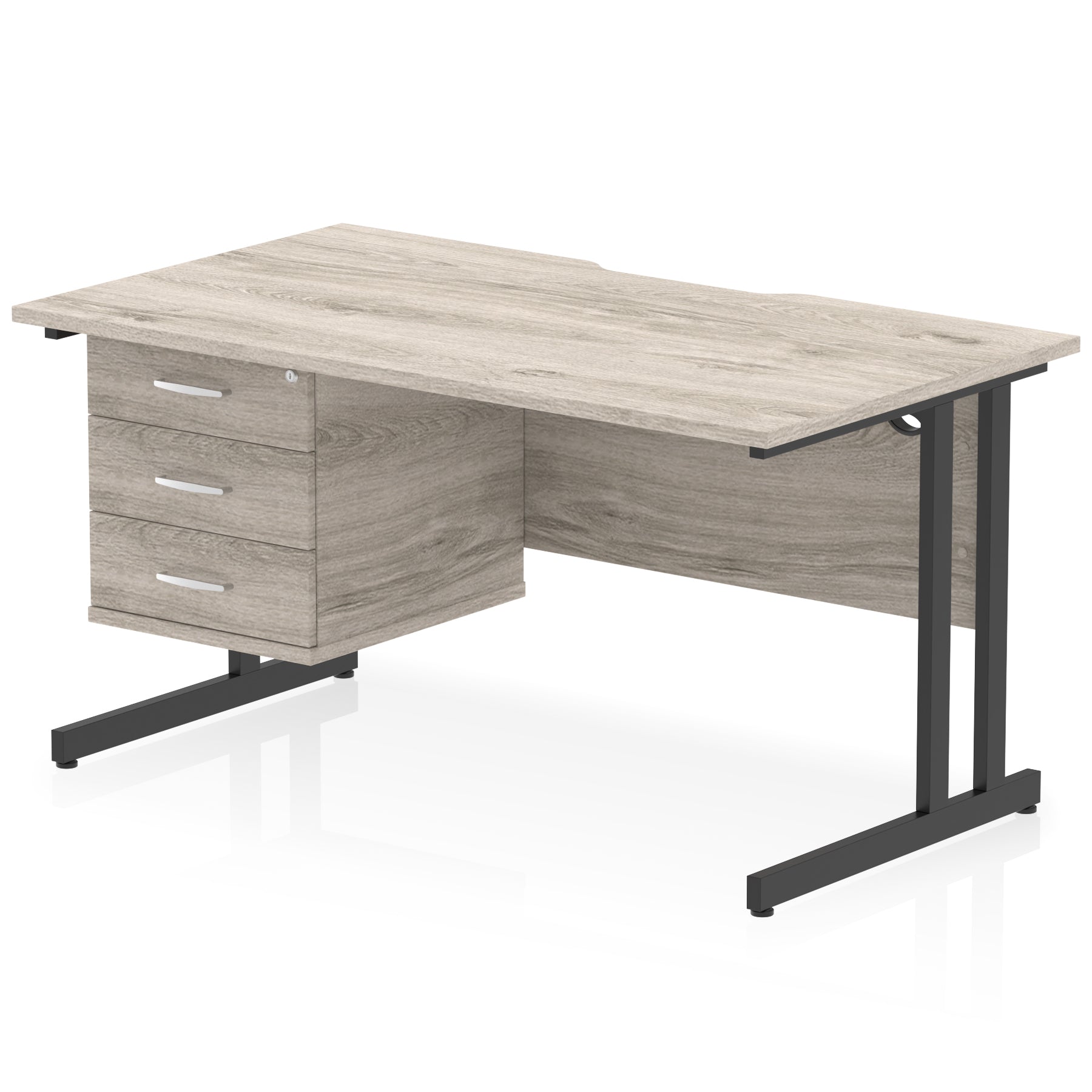 Impulse Scalloped Edge 1400mm Cantilever Desk with Single Fixed Pedestal – Multiple Colours & Leg Finishes, 2/3 Drawers, MFC, Self-Assembly, 10 Year Warranty