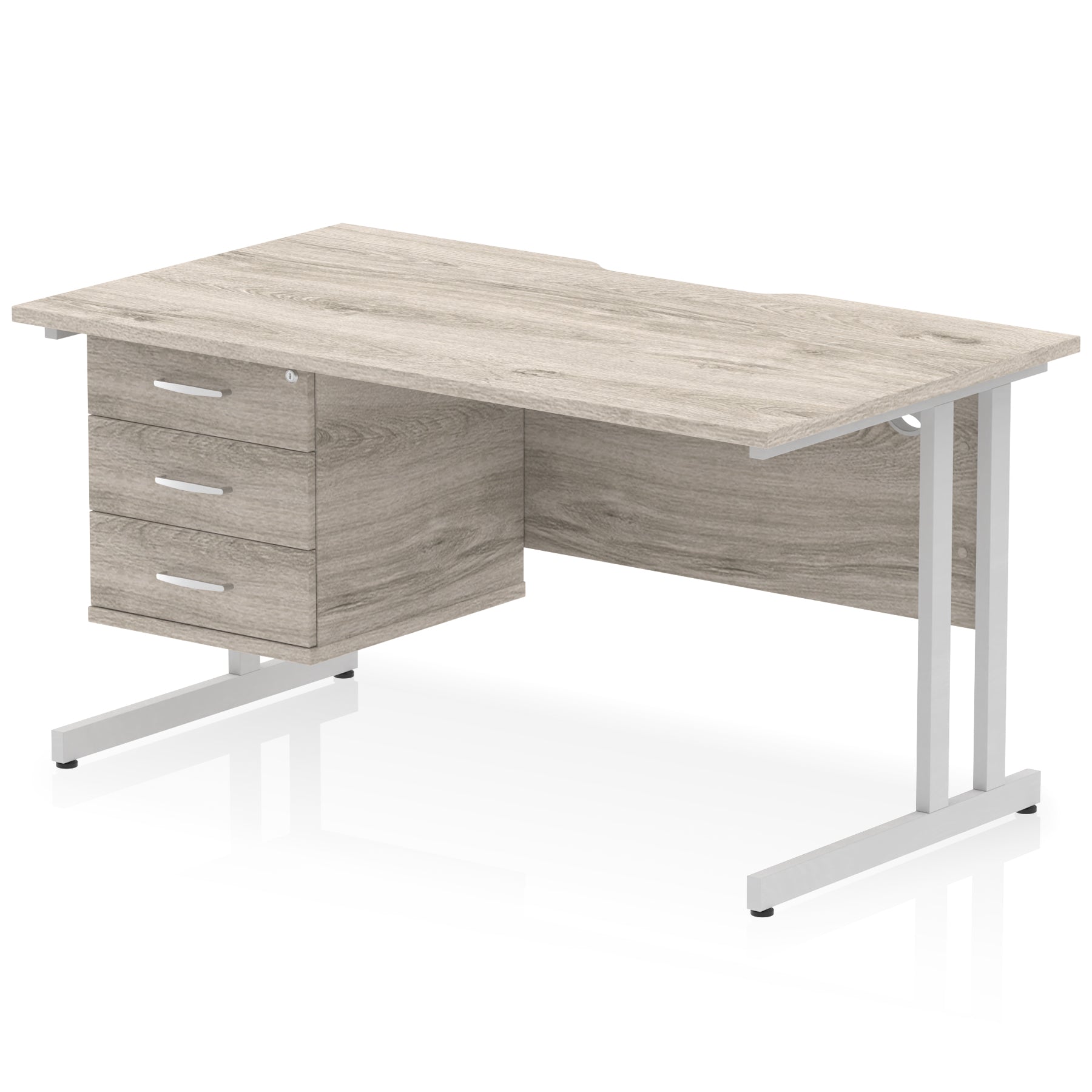Impulse Scalloped Edge 1400mm Cantilever Desk with Single Fixed Pedestal – Multiple Colours & Leg Finishes, 2/3 Drawers, MFC, Self-Assembly, 10 Year Warranty