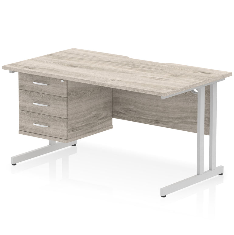 Impulse Scalloped Edge 1400mm Cantilever Desk with Single Fixed Pedestal – Multiple Colours & Leg Finishes, 2/3 Drawers, MFC, Self-Assembly, 10 Year Warranty