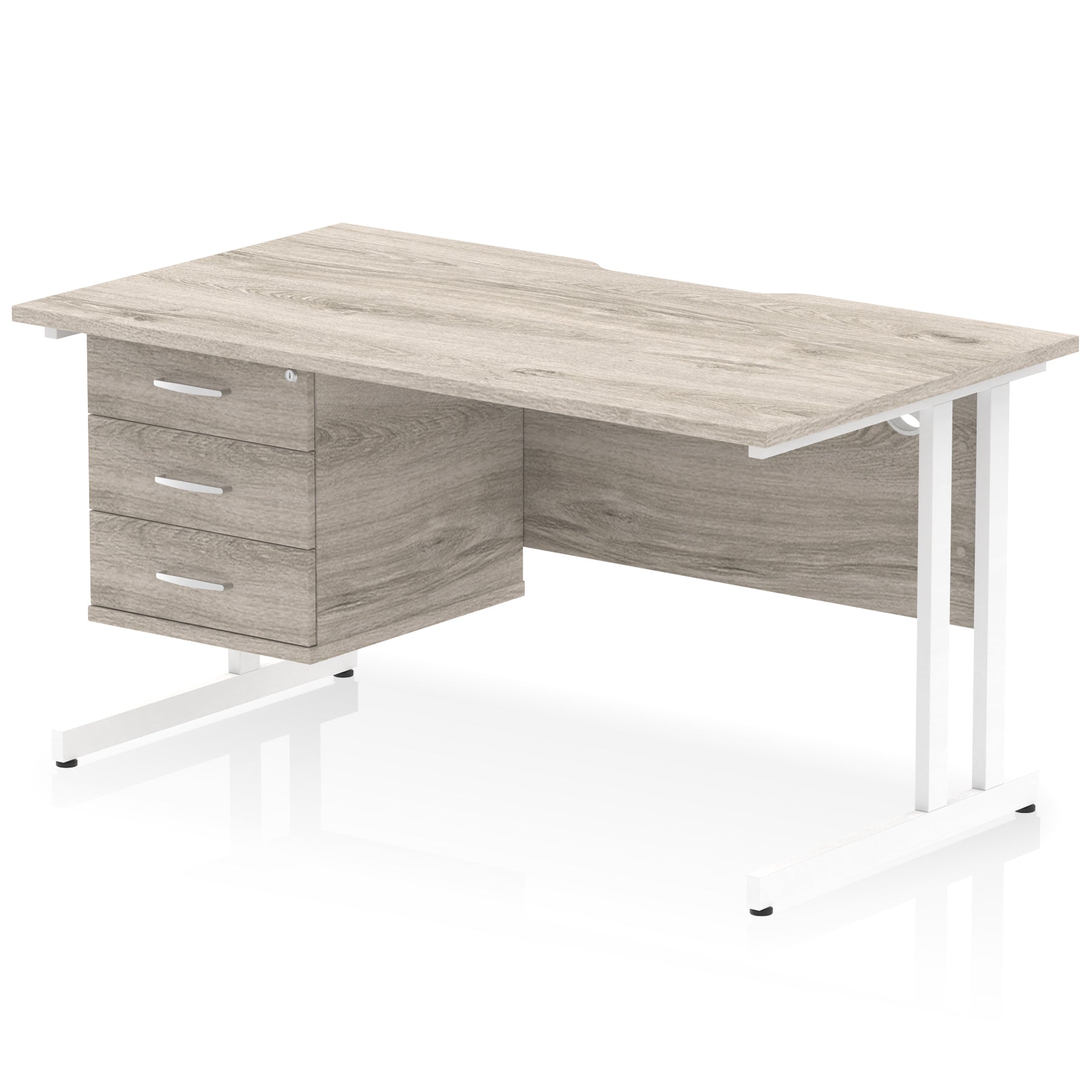 Impulse Scalloped Edge 1400mm Cantilever Desk with Single Fixed Pedestal – Multiple Colours & Leg Finishes, 2/3 Drawers, MFC, Self-Assembly, 10 Year Warranty
