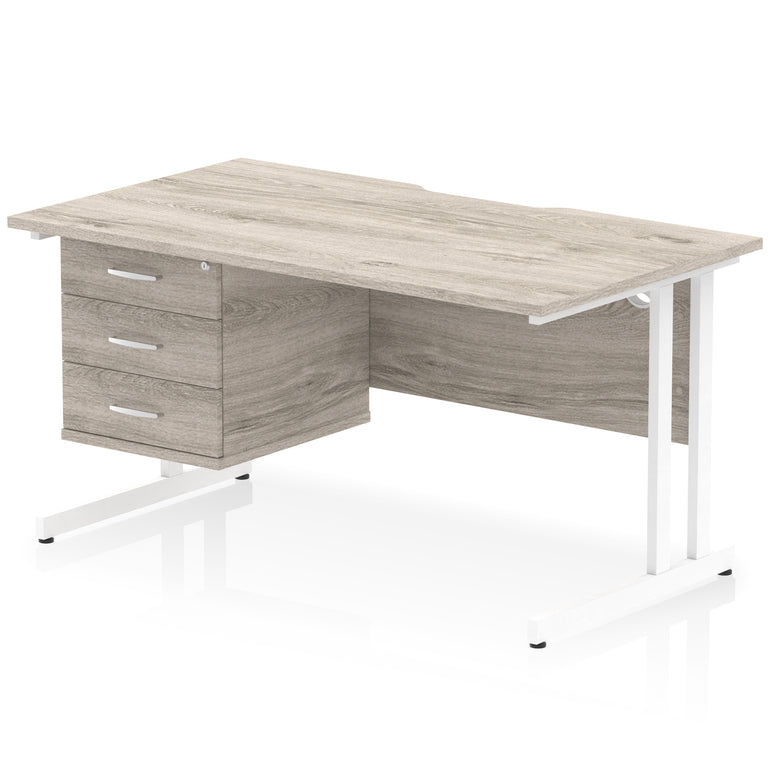 Impulse Scalloped Edge 1400mm Cantilever Desk with Single Fixed Pedestal – Multiple Colours & Leg Finishes, 2/3 Drawers, MFC, Self-Assembly, 10 Year Warranty