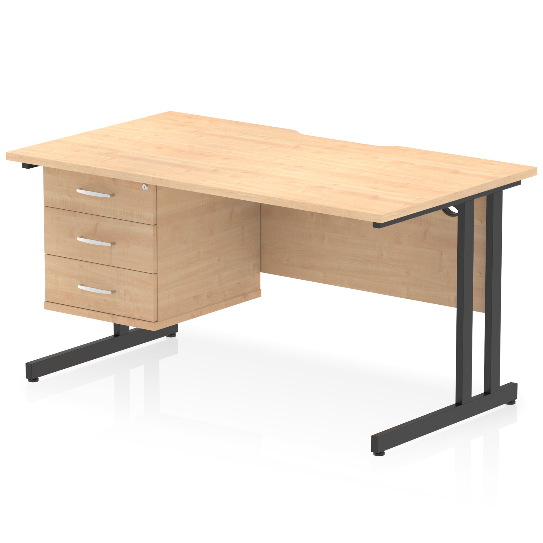 Impulse Scalloped Edge 1400mm Cantilever Desk with Single Fixed Pedestal – Multiple Colours & Leg Finishes, 2/3 Drawers, MFC, Self-Assembly, 10 Year Warranty