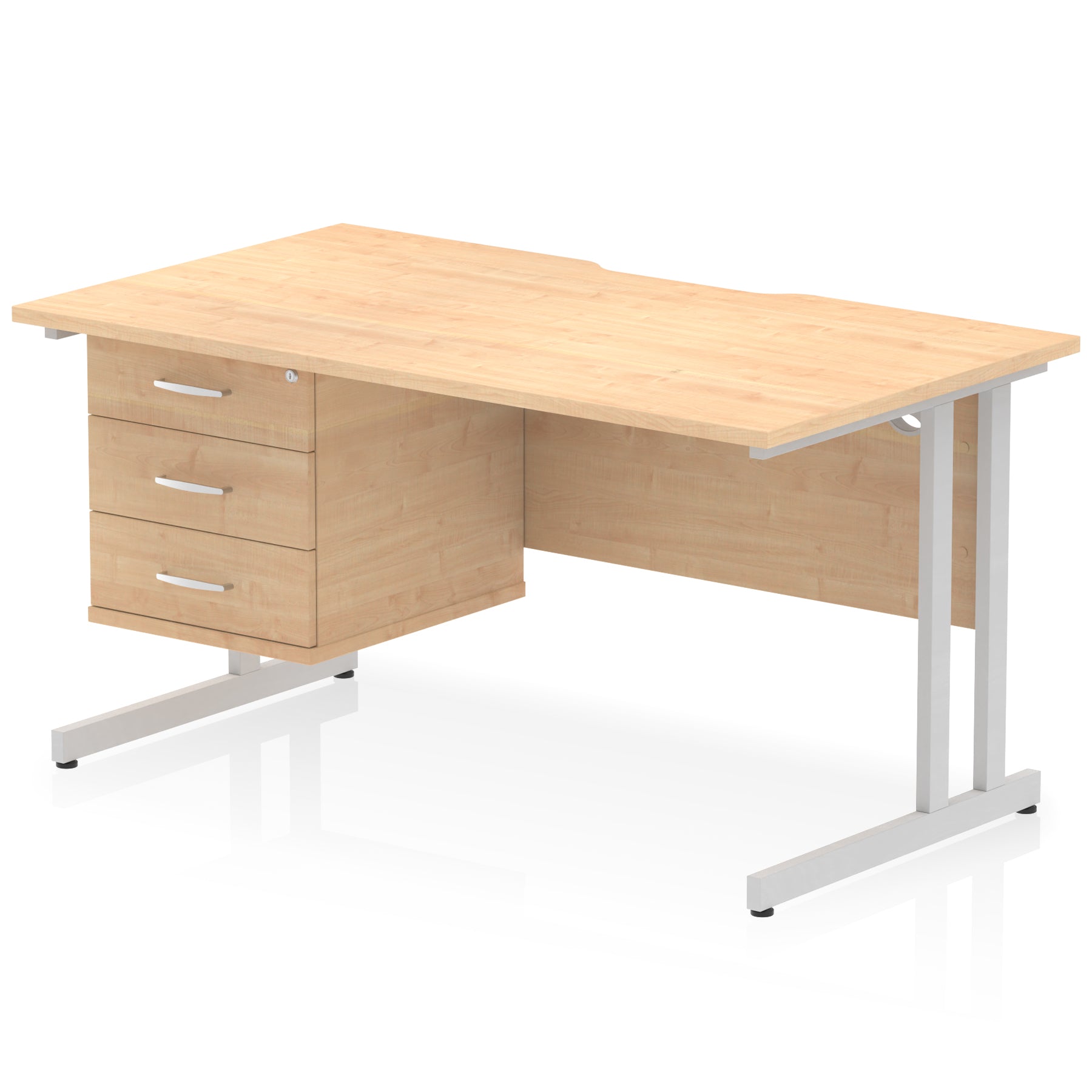 Impulse Scalloped Edge 1400mm Cantilever Desk with Single Fixed Pedestal – Multiple Colours & Leg Finishes, 2/3 Drawers, MFC, Self-Assembly, 10 Year Warranty