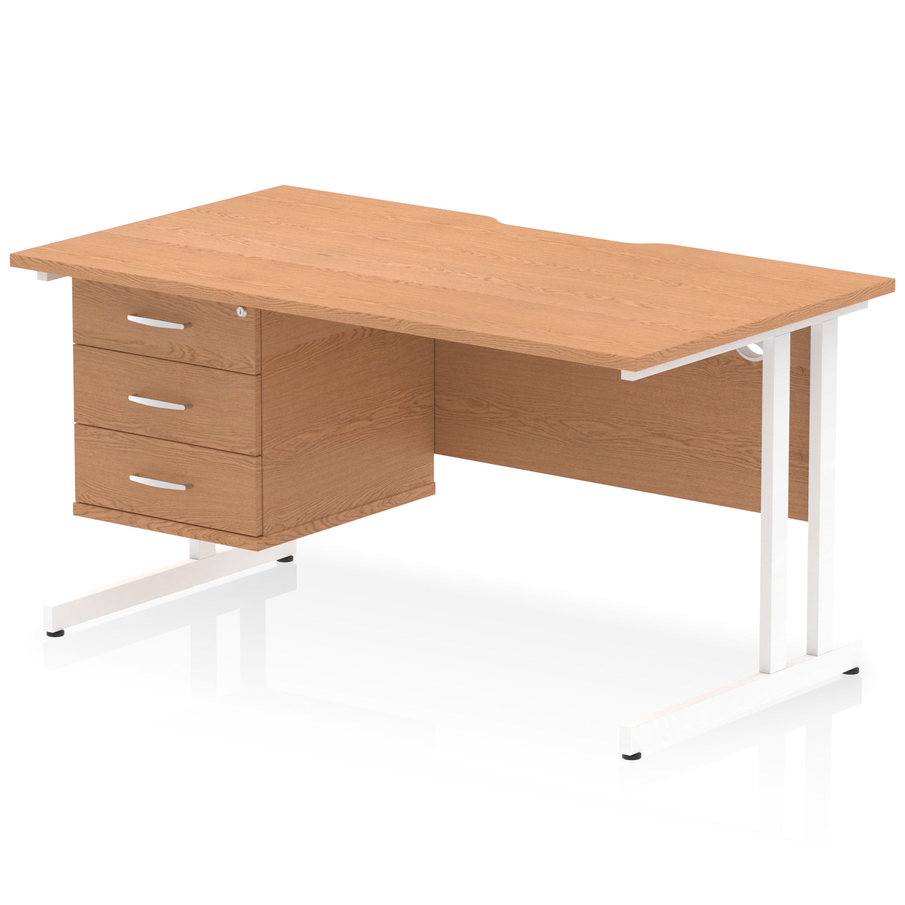 Impulse Scalloped Edge 1400mm Cantilever Desk with Single Fixed Pedestal – Multiple Colours & Leg Finishes, 2/3 Drawers, MFC, Self-Assembly, 10 Year Warranty