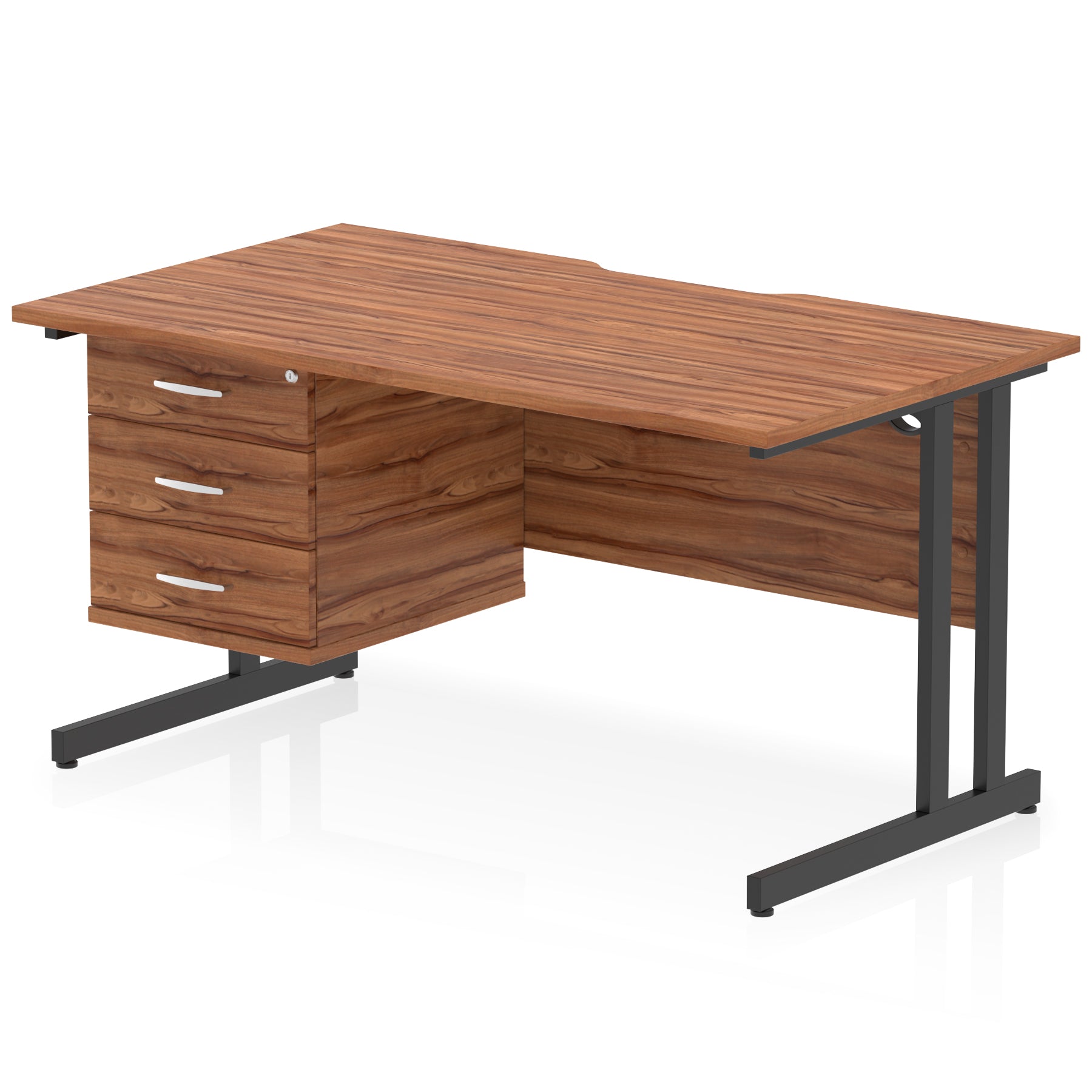 Impulse Scalloped Edge 1400mm Cantilever Desk with Single Fixed Pedestal – Multiple Colours & Leg Finishes, 2/3 Drawers, MFC, Self-Assembly, 10 Year Warranty