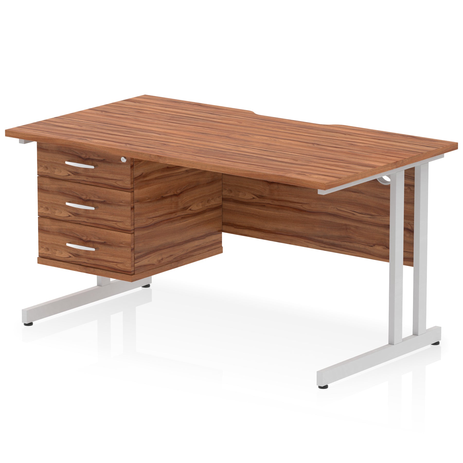 Impulse Scalloped Edge 1400mm Cantilever Desk with Single Fixed Pedestal – Multiple Colours & Leg Finishes, 2/3 Drawers, MFC, Self-Assembly, 10 Year Warranty