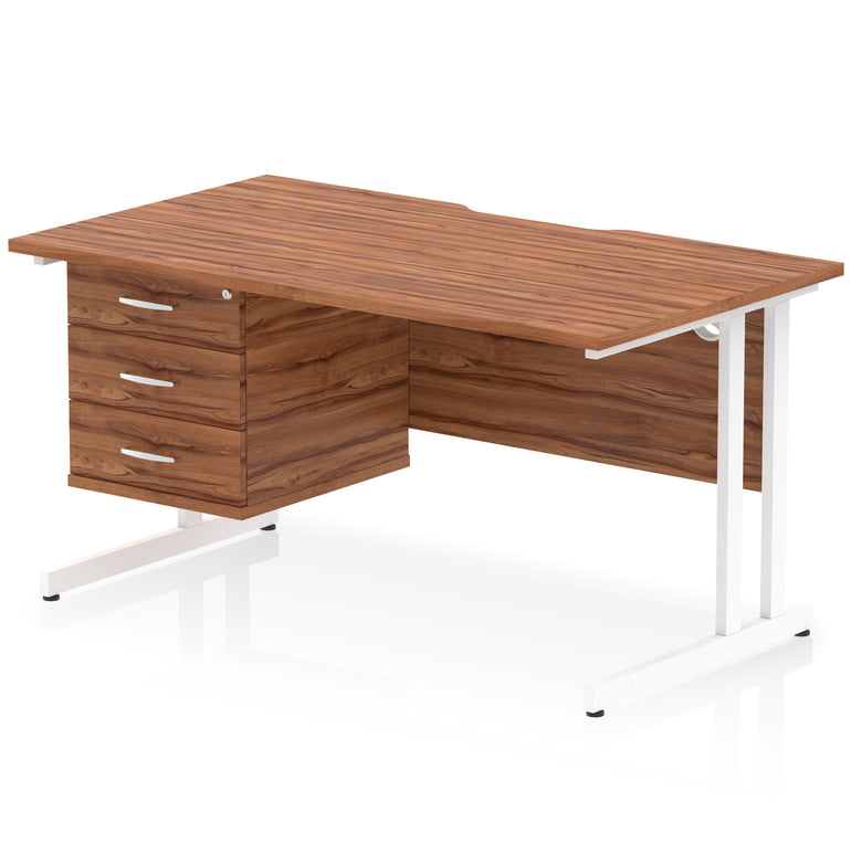 Impulse Scalloped Edge 1400mm Cantilever Desk with Single Fixed Pedestal – Multiple Colours & Leg Finishes, 2/3 Drawers, MFC, Self-Assembly, 10 Year Warranty
