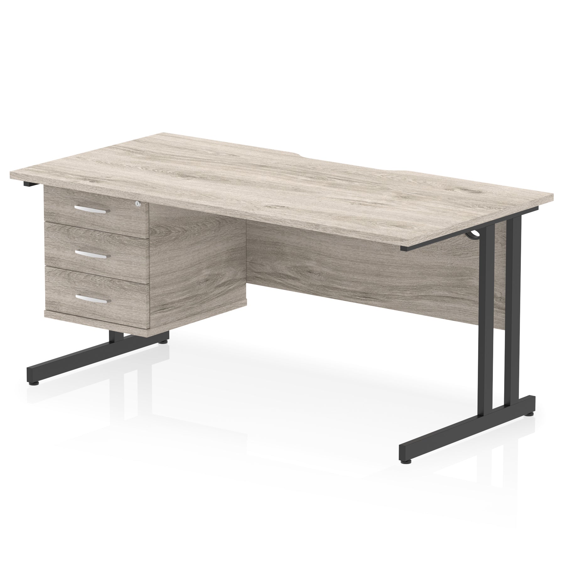 Impulse Scalloped Edge 1600mm Cantilever Office Desk with Fixed 2 or 3 Drawer Pedestal, Multiple Desktop & Leg Colours, MFC, 10 Year Warranty, Self-Assembly
