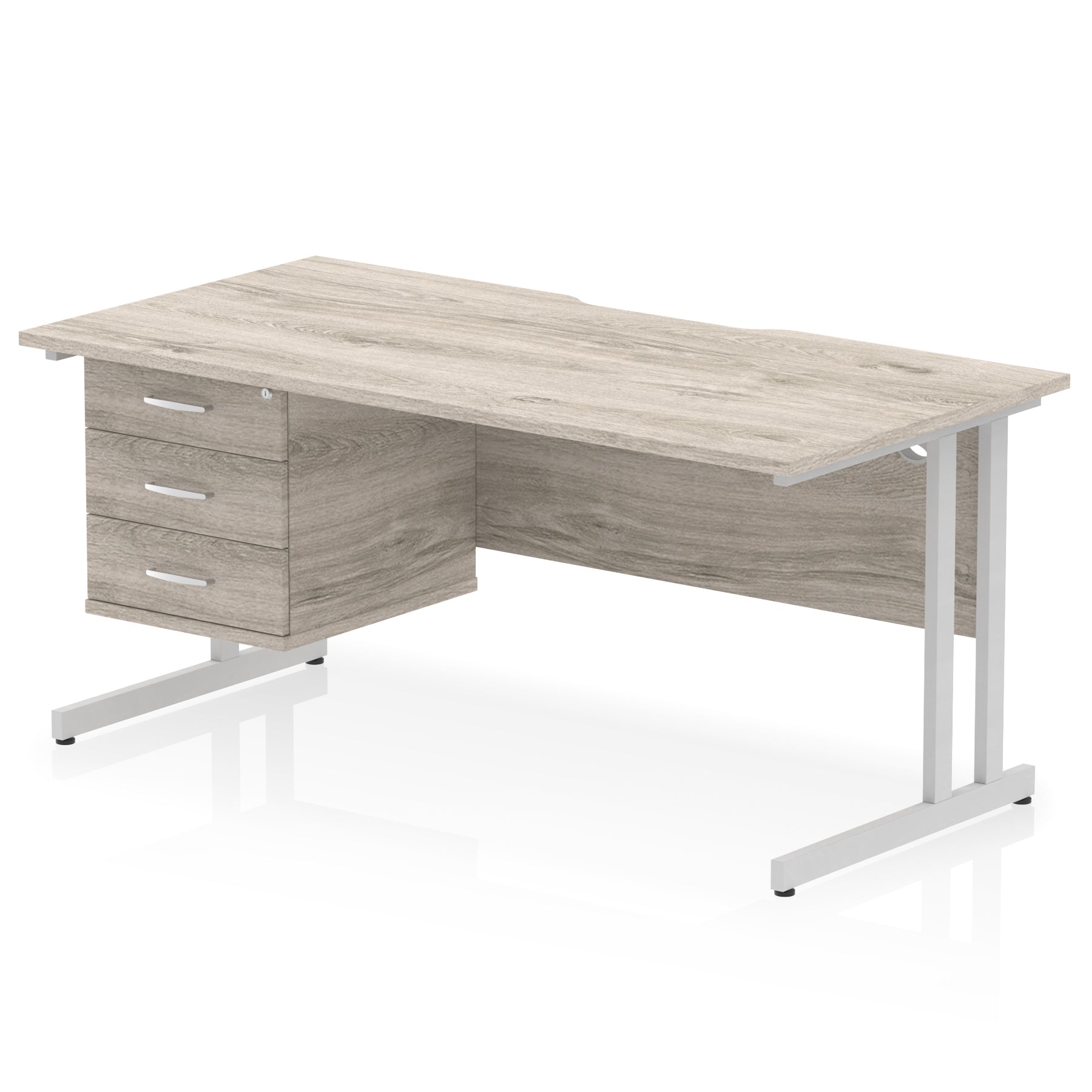 Impulse Scalloped Edge 1600mm Cantilever Office Desk with Fixed 2 or 3 Drawer Pedestal, Multiple Desktop & Leg Colours, MFC, 10 Year Warranty, Self-Assembly