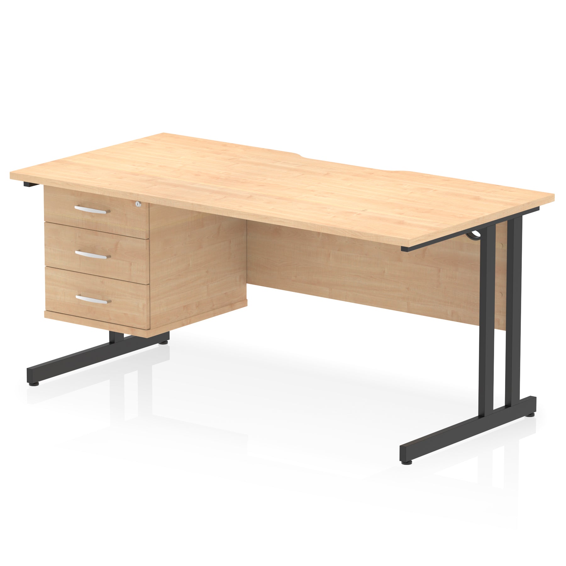 Impulse Scalloped Edge 1600mm Cantilever Office Desk with Fixed 2 or 3 Drawer Pedestal, Multiple Desktop & Leg Colours, MFC, 10 Year Warranty, Self-Assembly