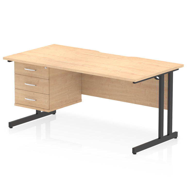 Impulse Scalloped Edge 1600mm Cantilever Office Desk with Fixed 2 or 3 Drawer Pedestal, Multiple Desktop & Leg Colours, MFC, 10 Year Warranty, Self-Assembly