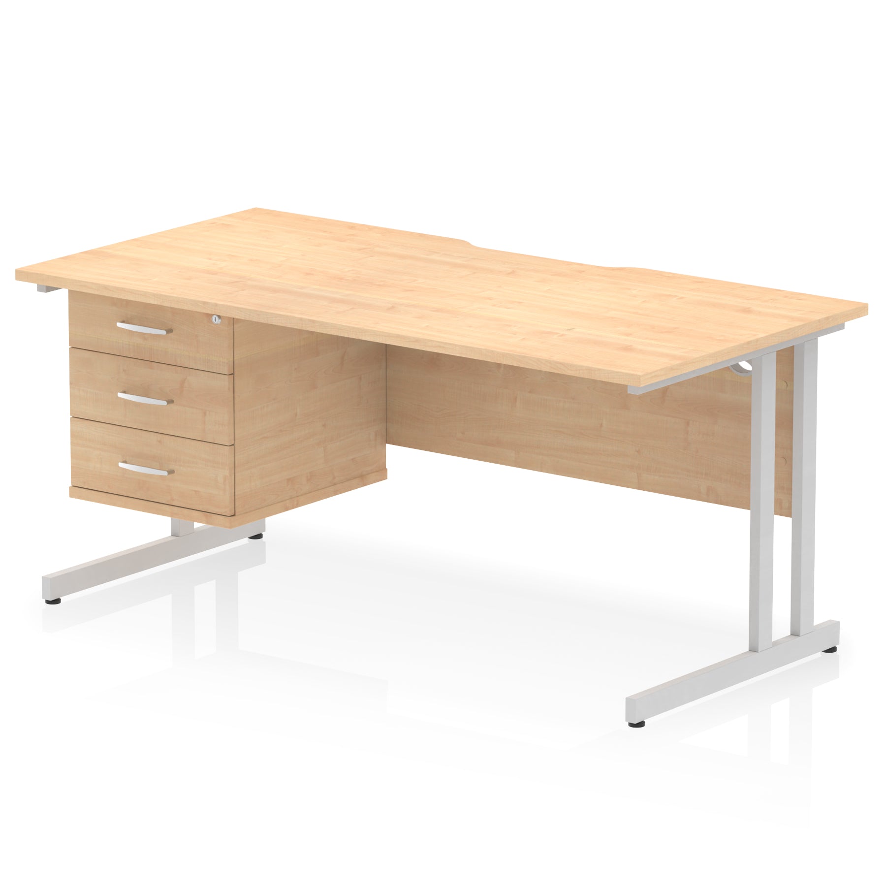 Impulse Scalloped Edge 1600mm Cantilever Office Desk with Fixed 2 or 3 Drawer Pedestal, Multiple Desktop & Leg Colours, MFC, 10 Year Warranty, Self-Assembly
