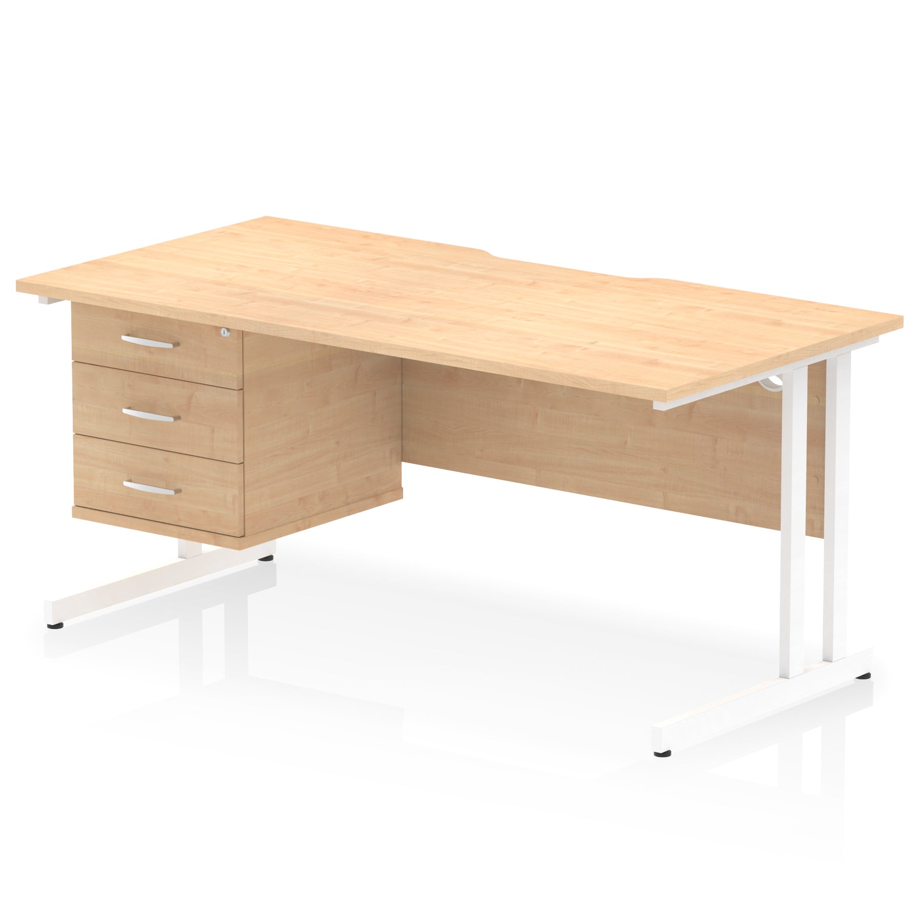 Impulse Scalloped Edge 1600mm Cantilever Office Desk with Fixed 2 or 3 Drawer Pedestal, Multiple Desktop & Leg Colours, MFC, 10 Year Warranty, Self-Assembly