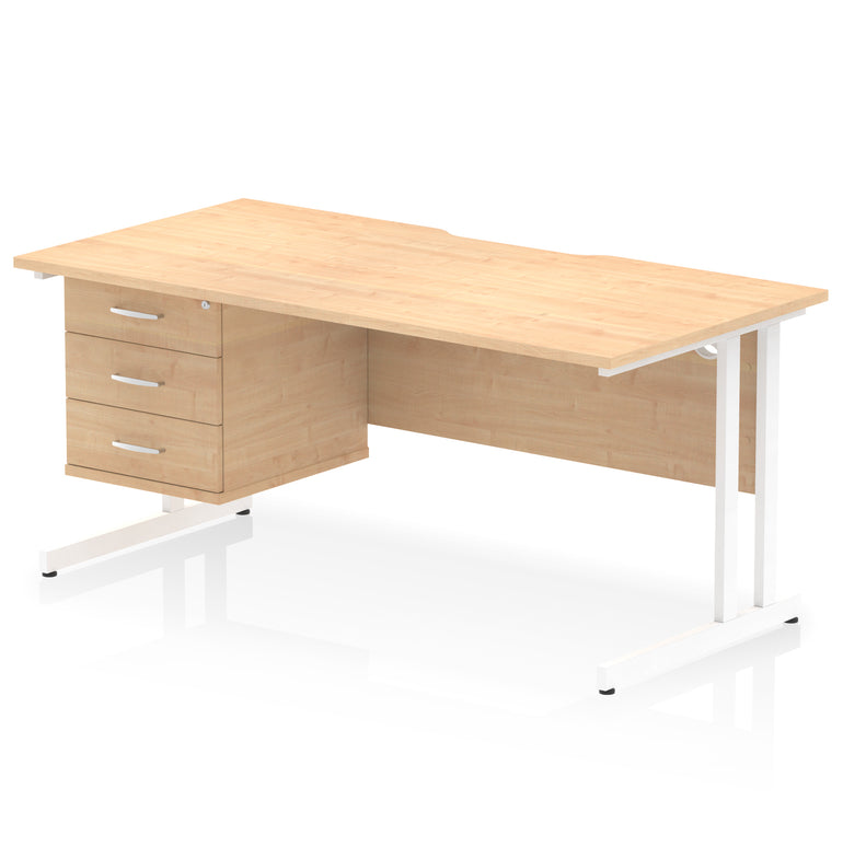 Impulse Scalloped Edge 1600mm Cantilever Office Desk with Fixed 2 or 3 Drawer Pedestal, Multiple Desktop & Leg Colours, MFC, 10 Year Warranty, Self-Assembly